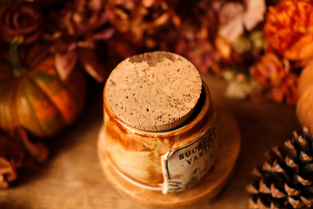 Petit pot pour cuisine style apothicaire avec étiquette « Sucre à la vanille »