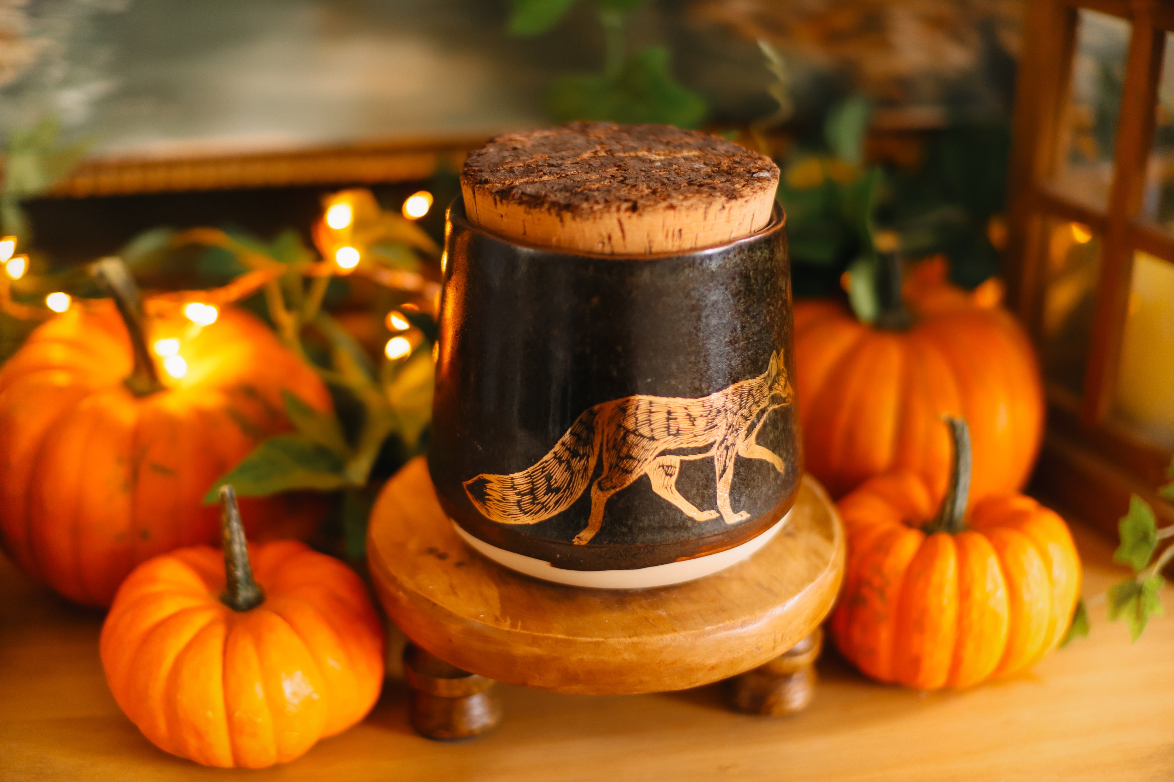 Petit pot pour cuisine style apothicaire avec or 22k « Esprit de la forêt » en grès