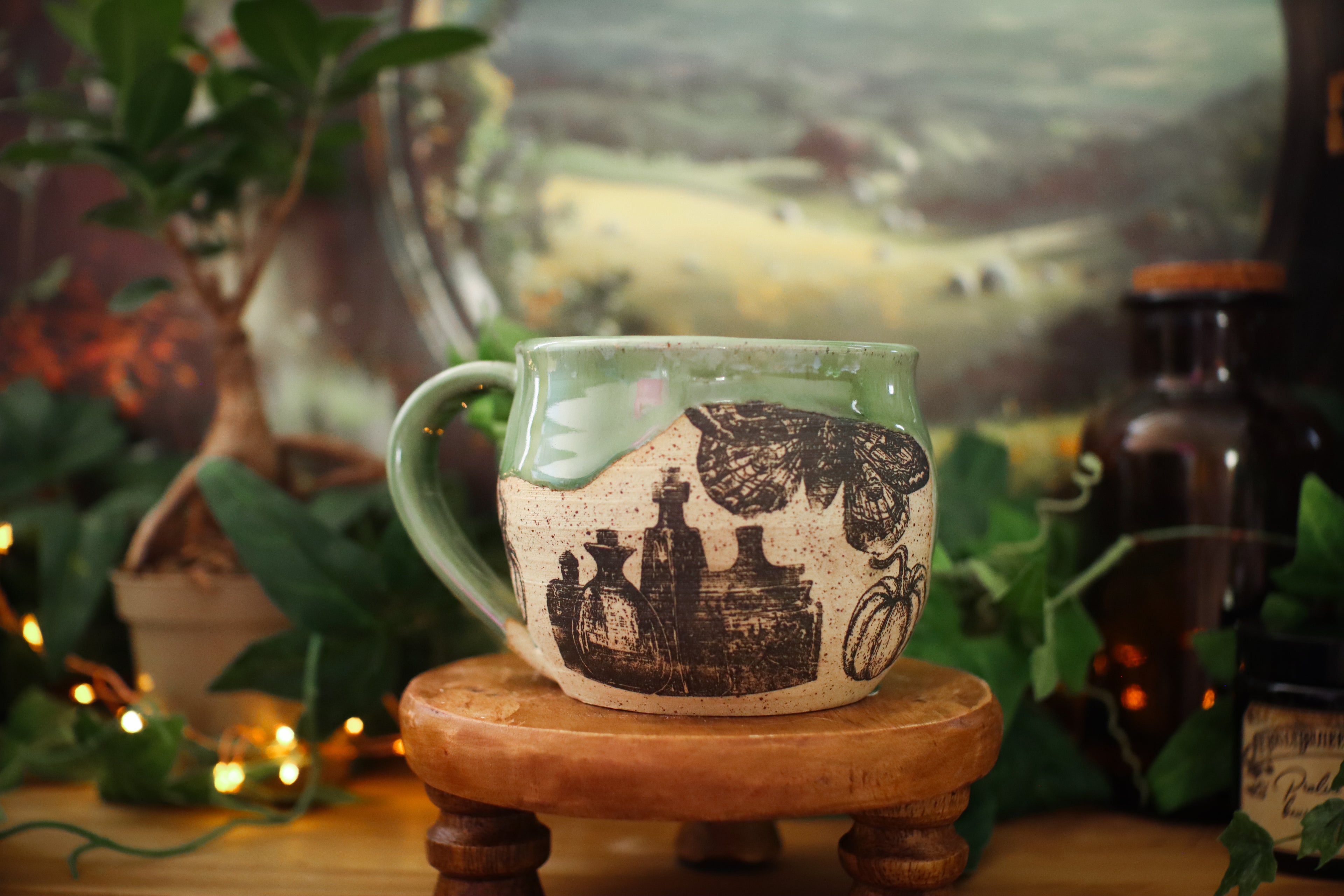 Tasse en grès illustration vintage « Cabinet de la Sorcière  »