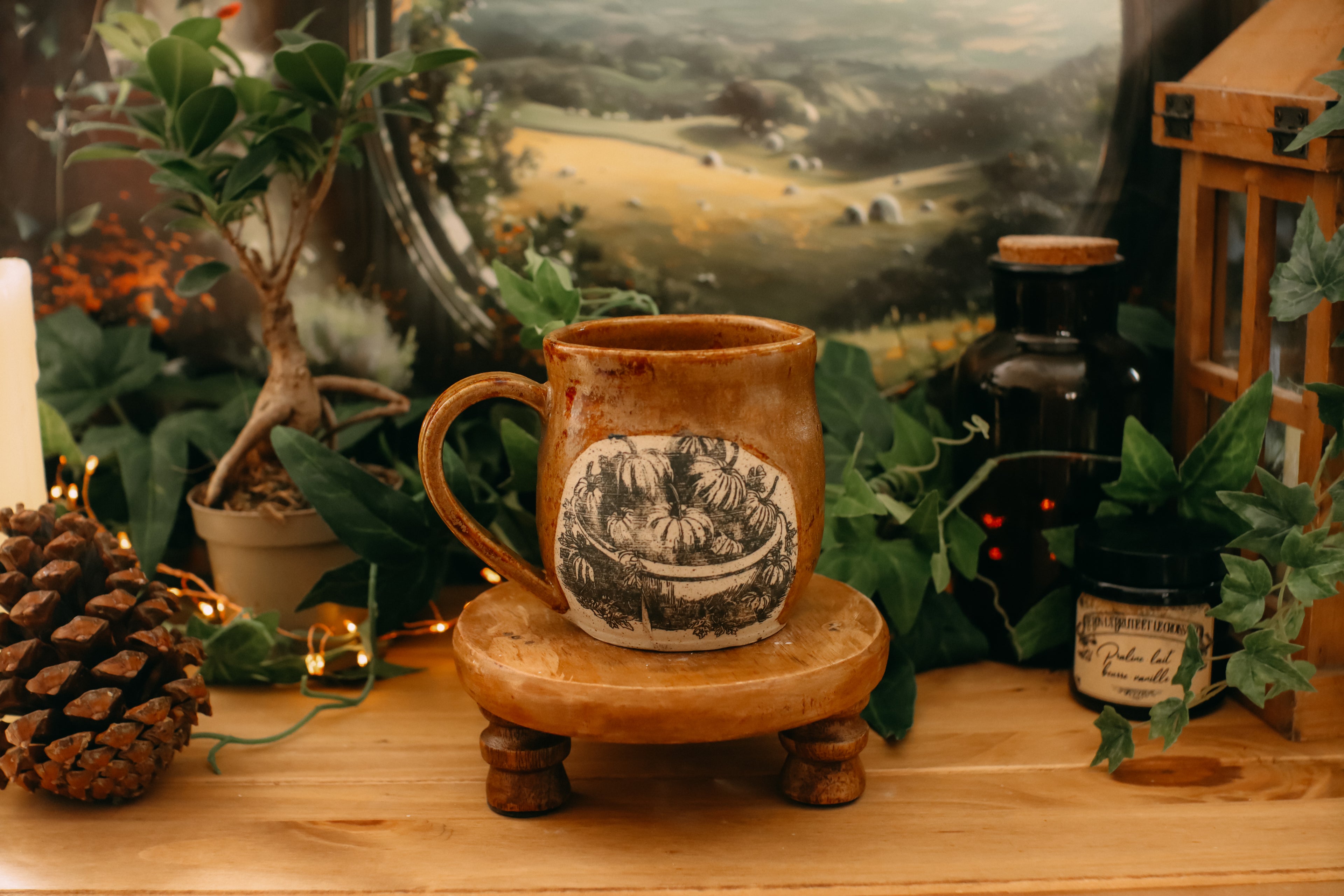 Petite tasse en grès style apothicaire  « Récolte d'automne »