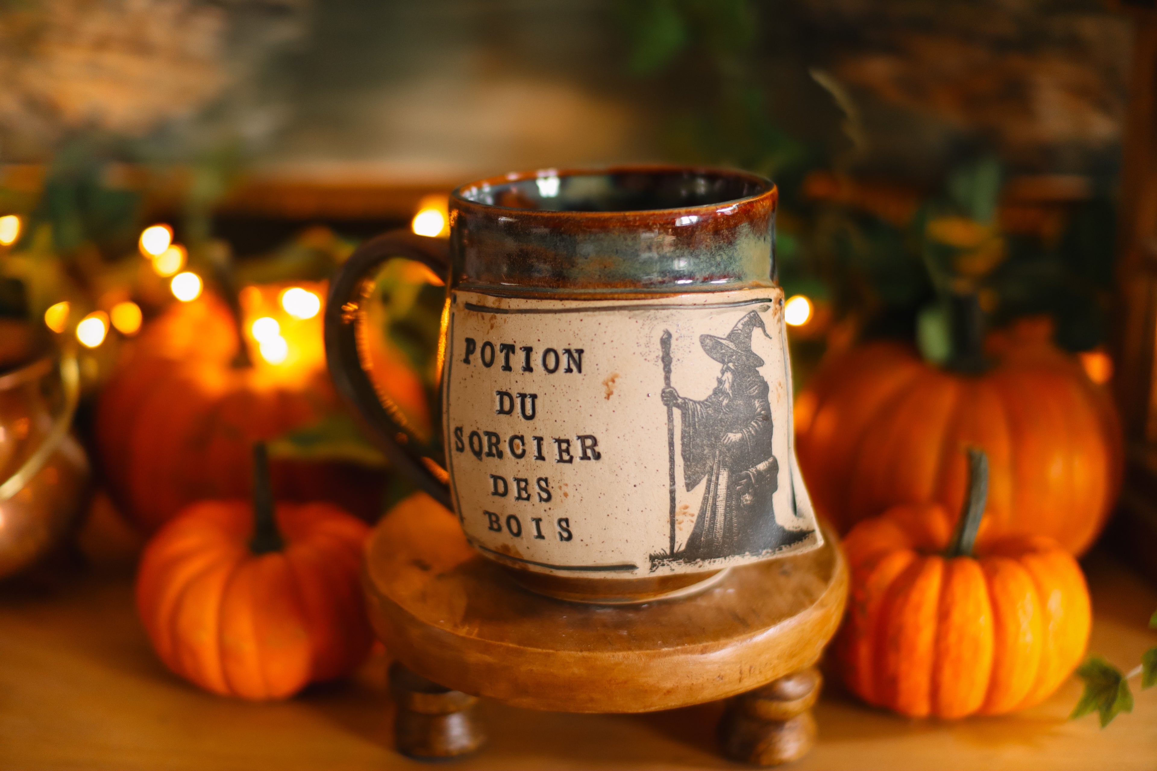 Grande tasse en grès style apothicaire  « Potion du sorcier des bois »