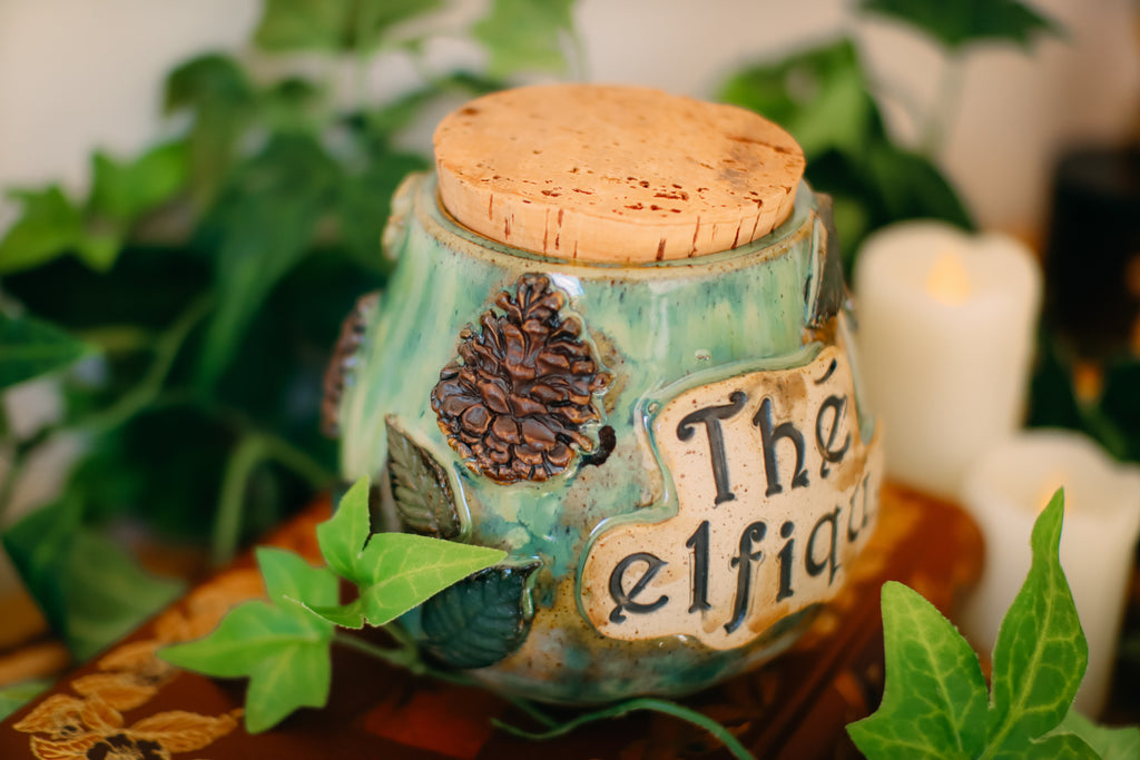 Pot de conservation en grès style apothicaire « Thé elfique »