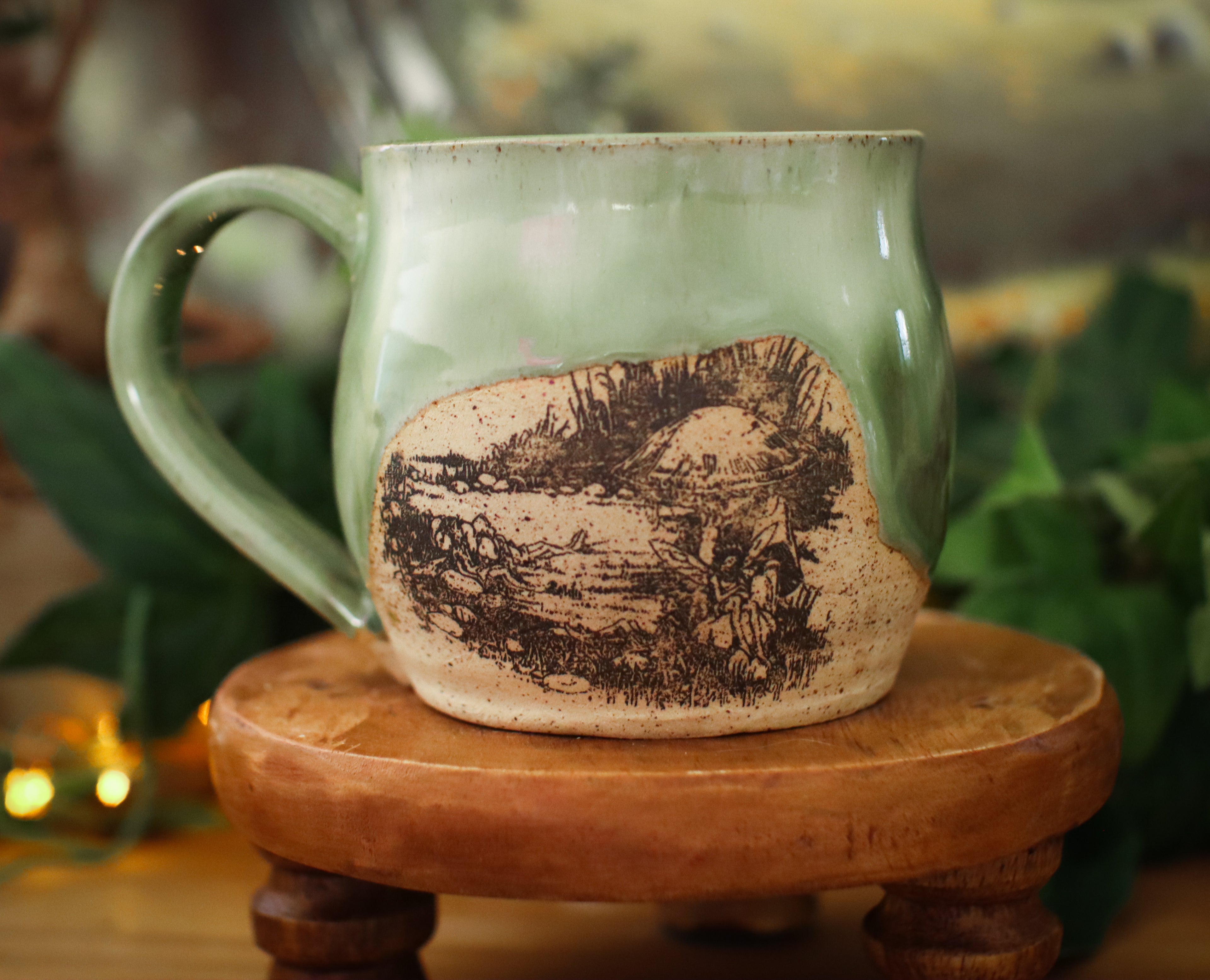 Tasse en grès illustration vintage « L'étang des fées »