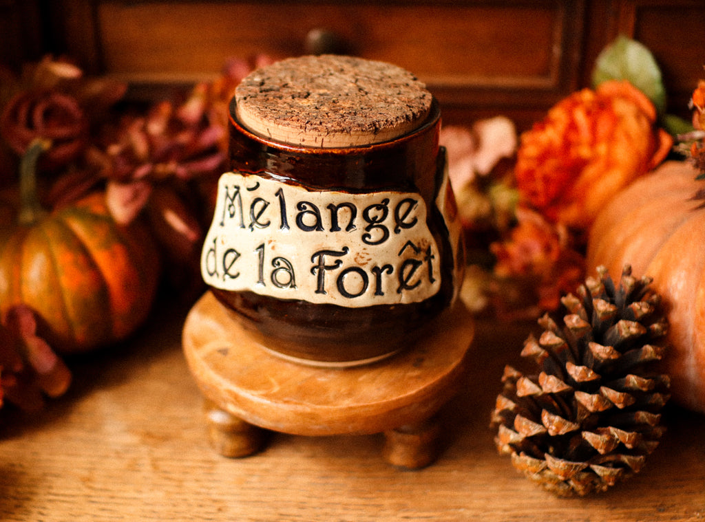 Grand pot pour cuisine style apothicaire avec étiquette « Mélange de la forêt »