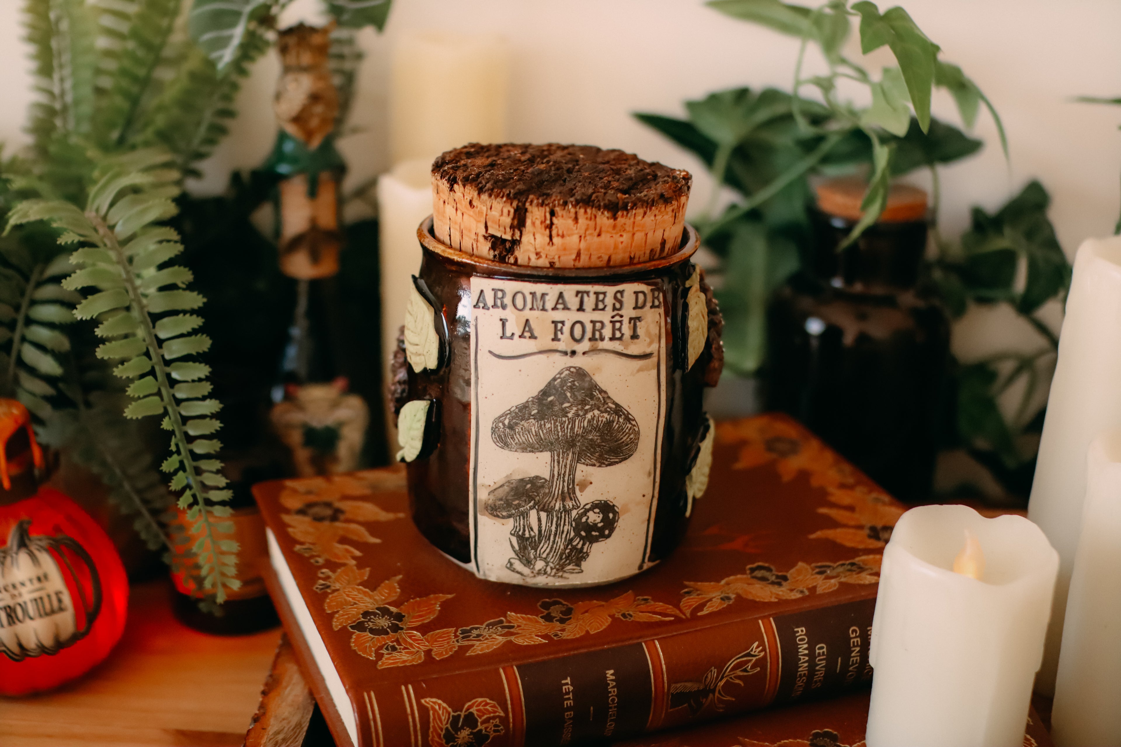 Pot pour cuisine style apothicaire « Aromates de la forêt » en grès