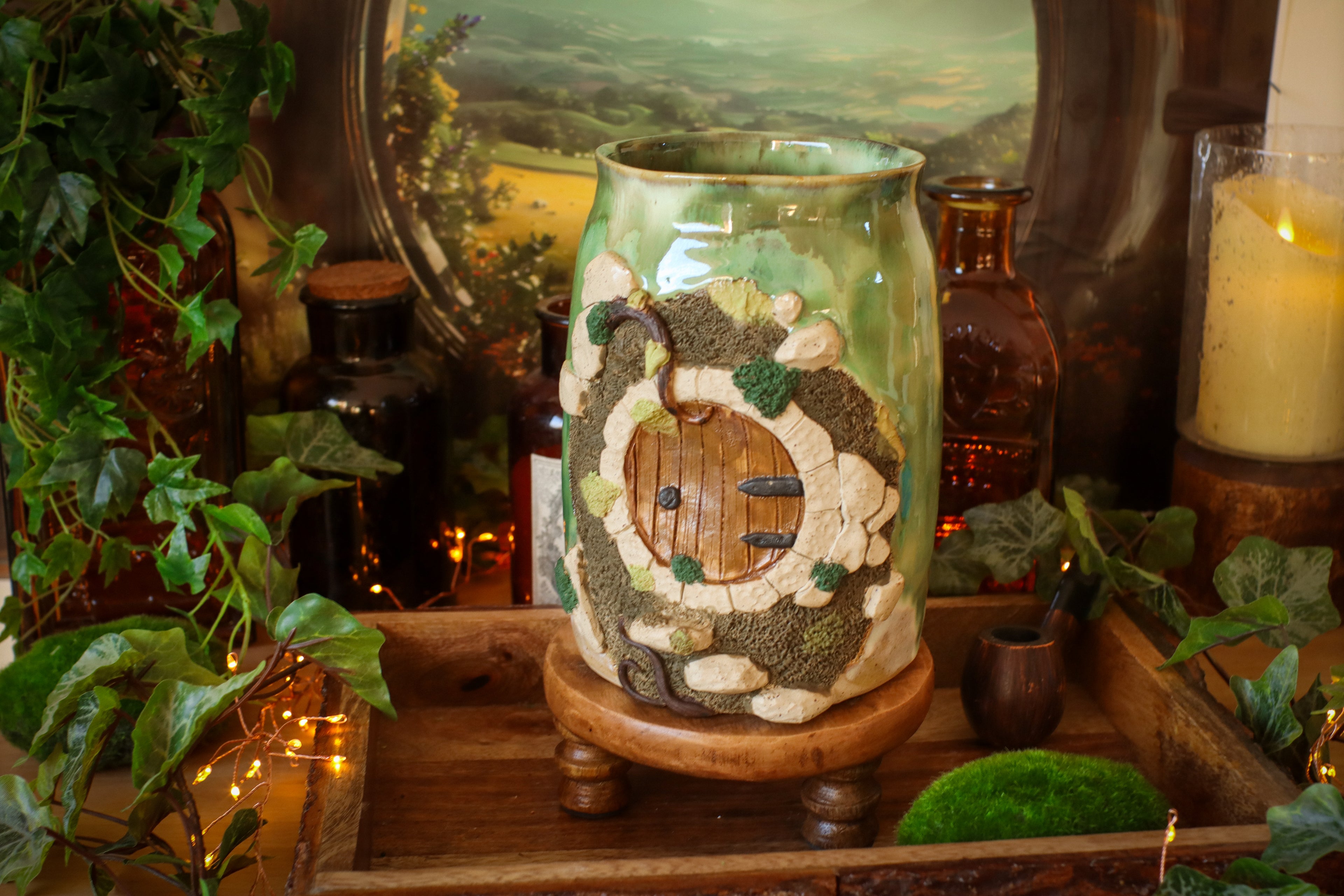 Pot à ustensiles/ vase à fleurs en grès porte de hobbit