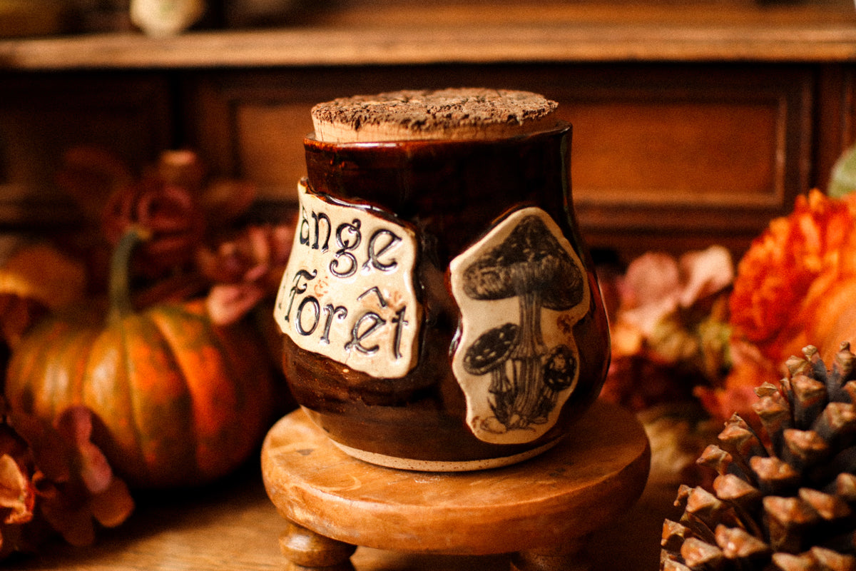 Grand pot pour cuisine style apothicaire avec étiquette « Mélange de la forêt »