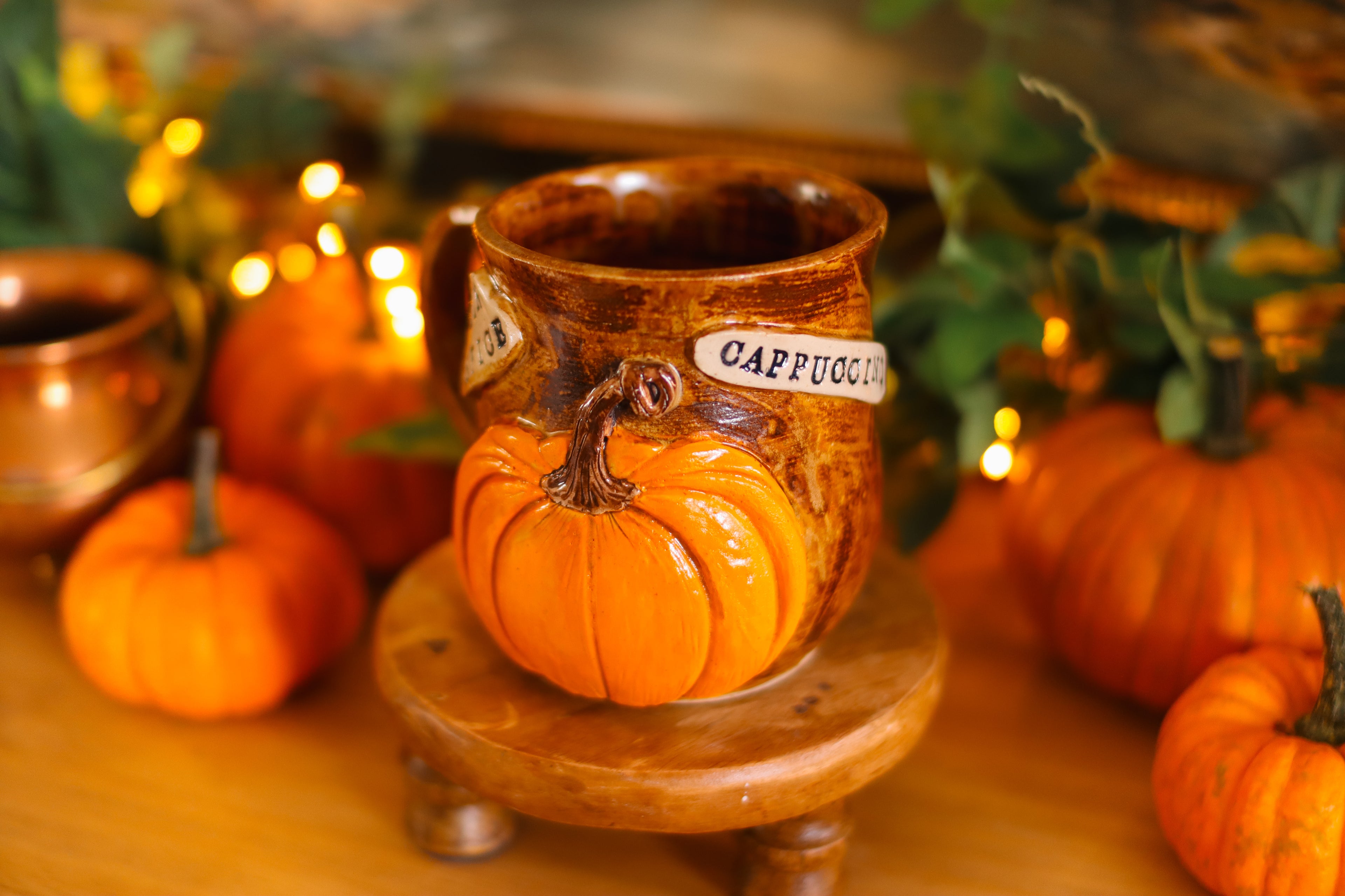 Tasse en grès style apothicaire citrouille « Pumpkin Spice Cappuccino »