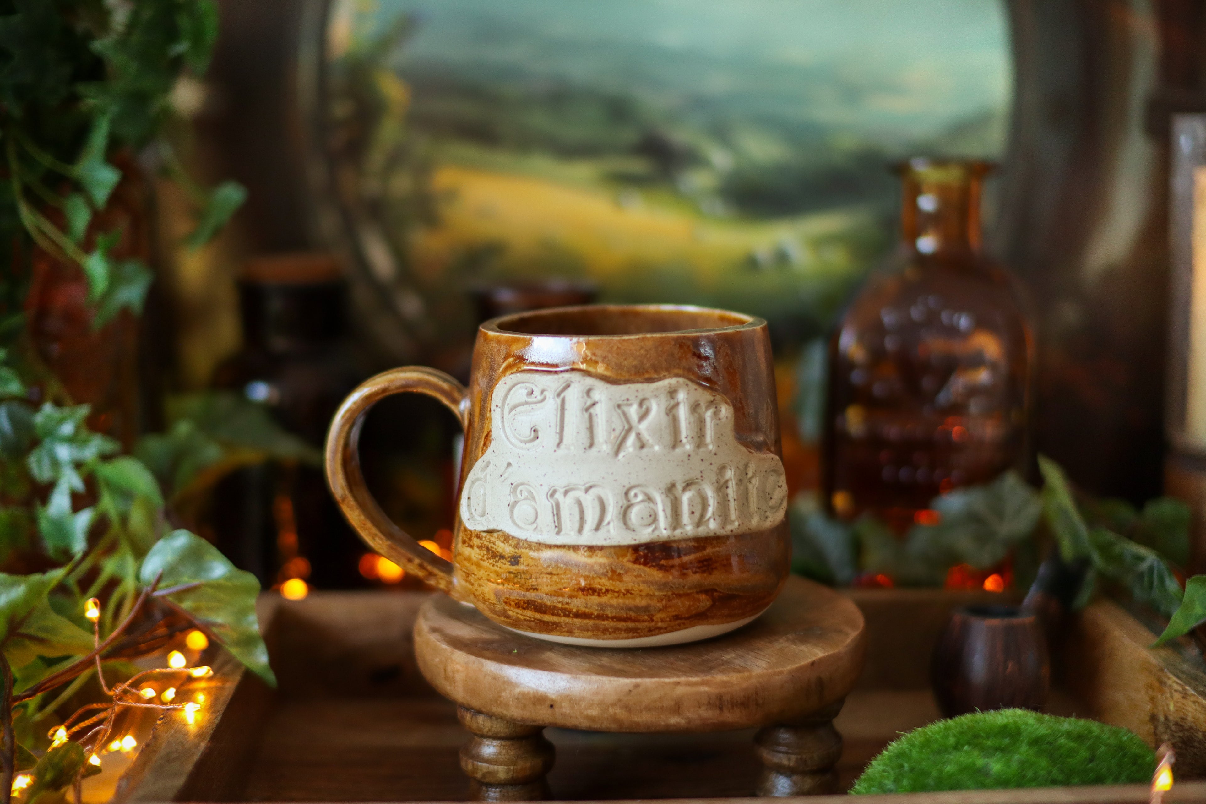 Tasse en grès style apothicaire « Élixir d'Amanite »