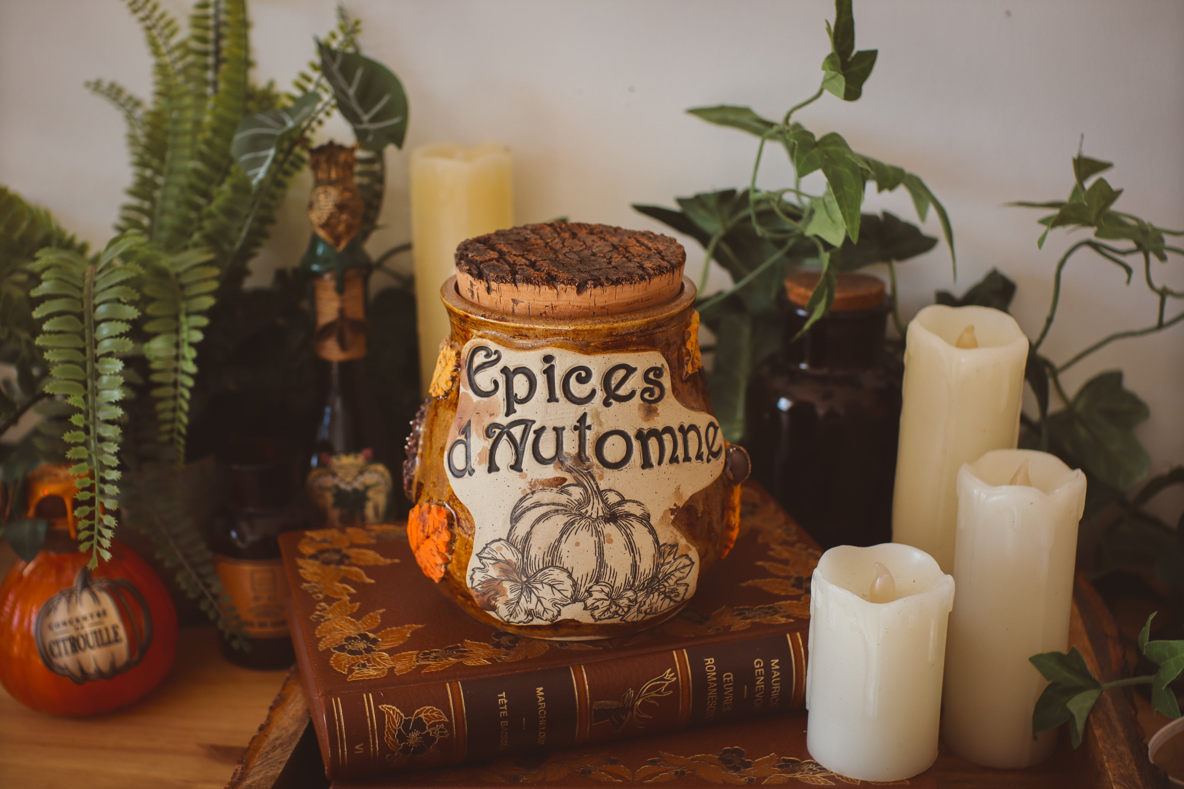 Grand pot pour cuisine style apothicaire « Épices d'automne » en grès