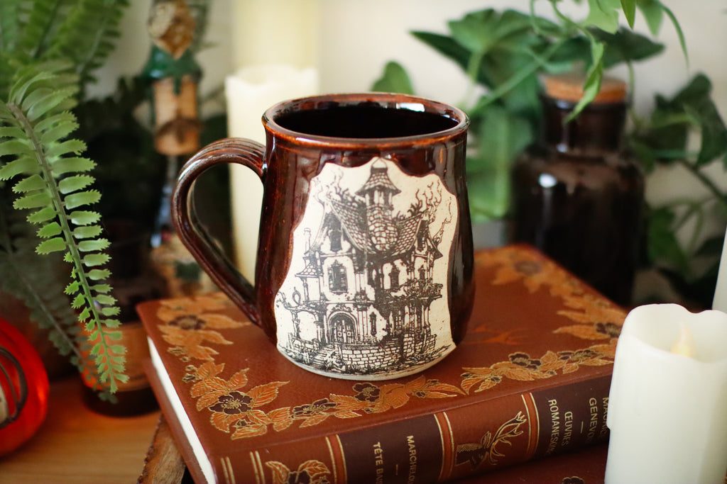 Tasse en grès illustration vintage « Manoir au coin du bois »