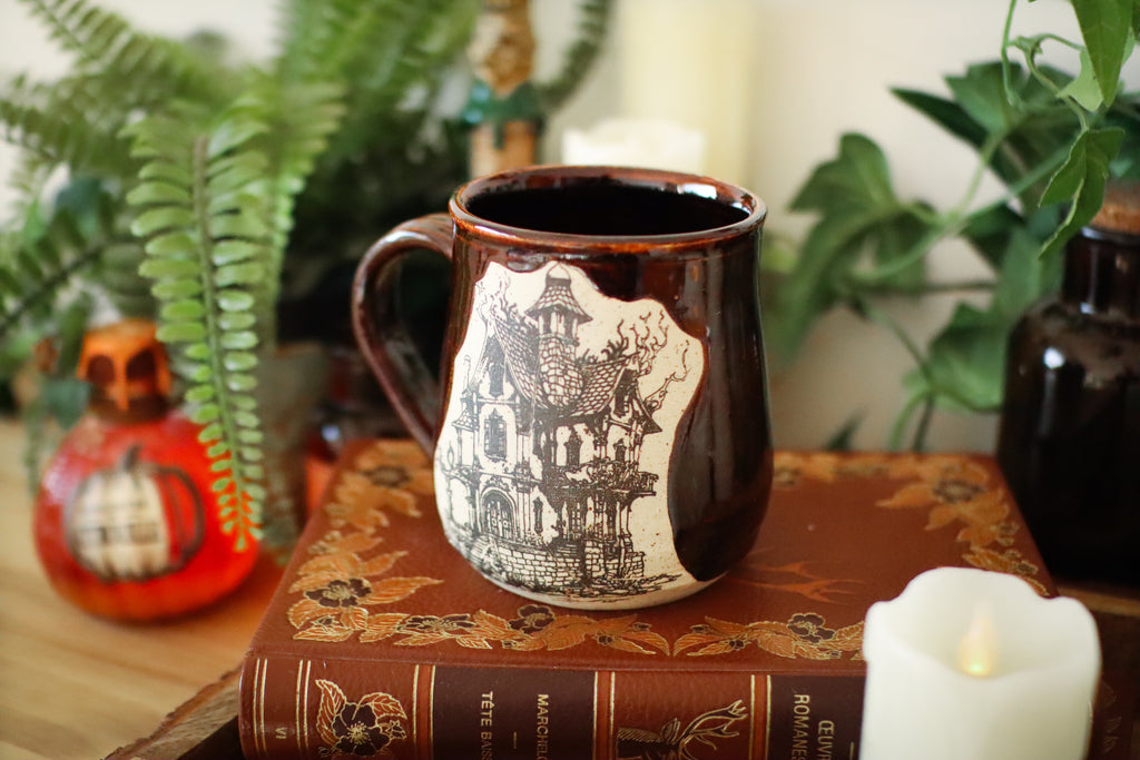 Tasse en grès illustration vintage « Manoir au coin du bois »
