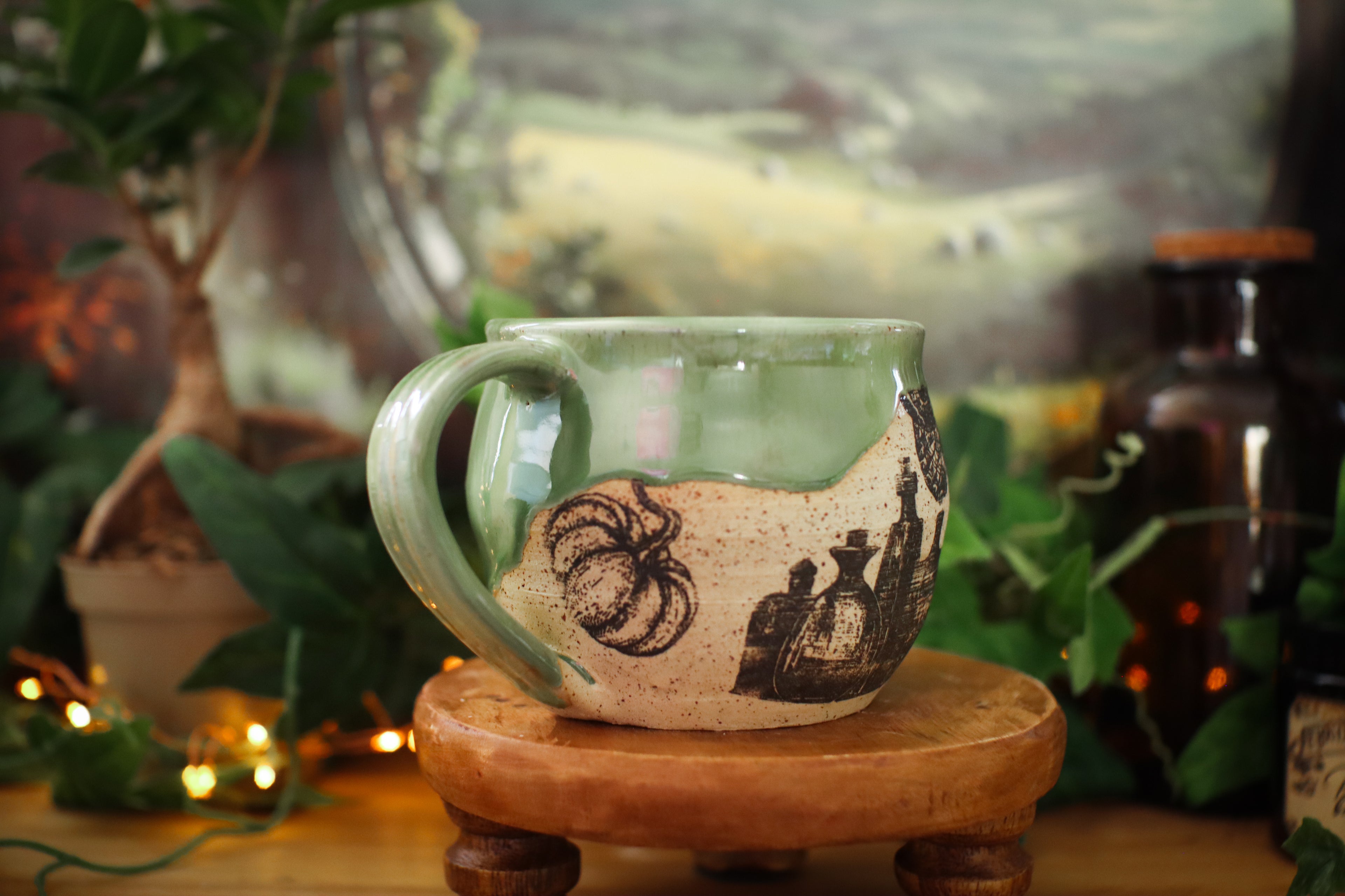 Tasse en grès illustration vintage « Cabinet de la Sorcière  »