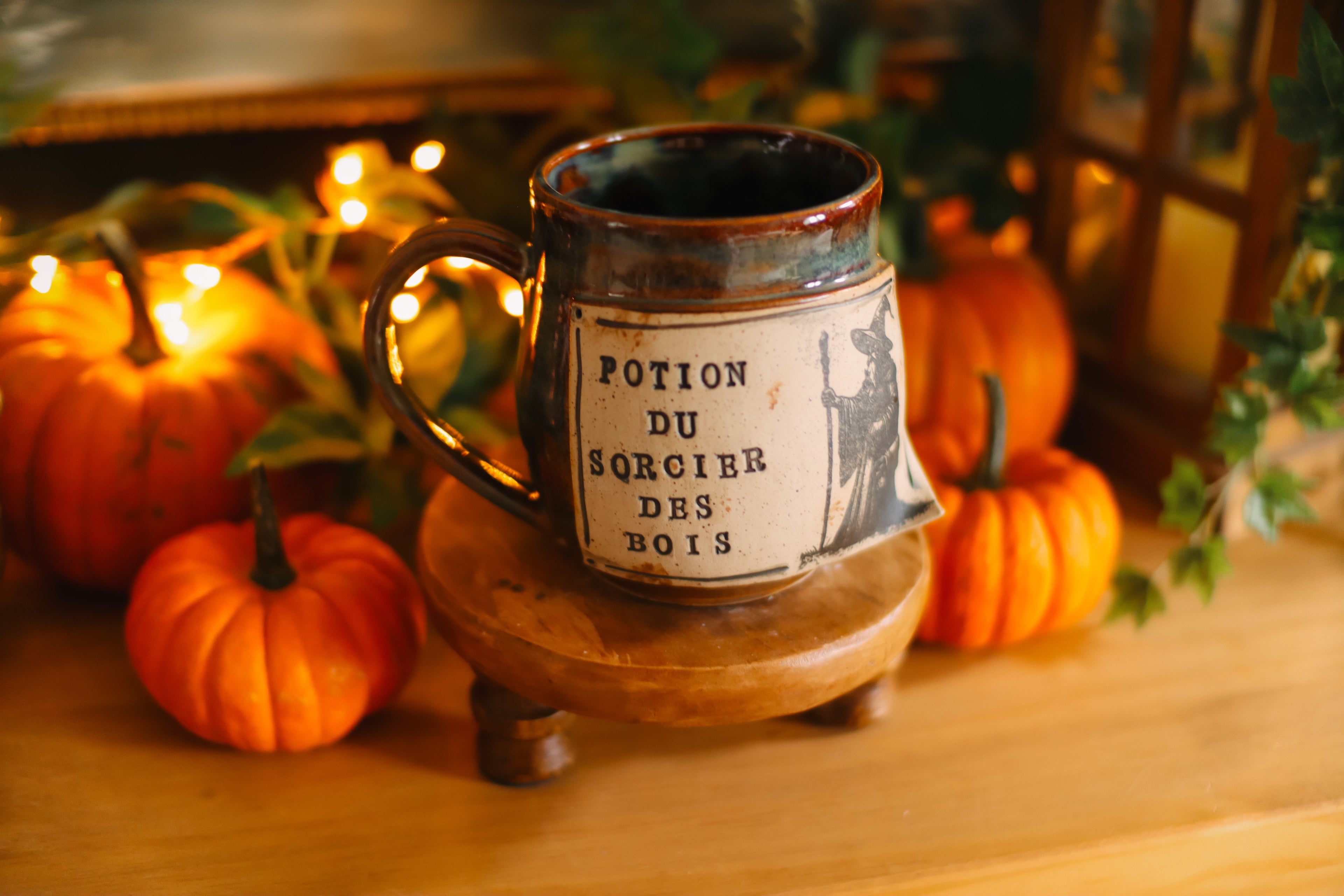 Grande tasse en grès style apothicaire  « Potion du sorcier des bois »