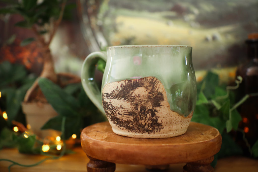 Tasse en grès illustration vintage « L'étang des fées »