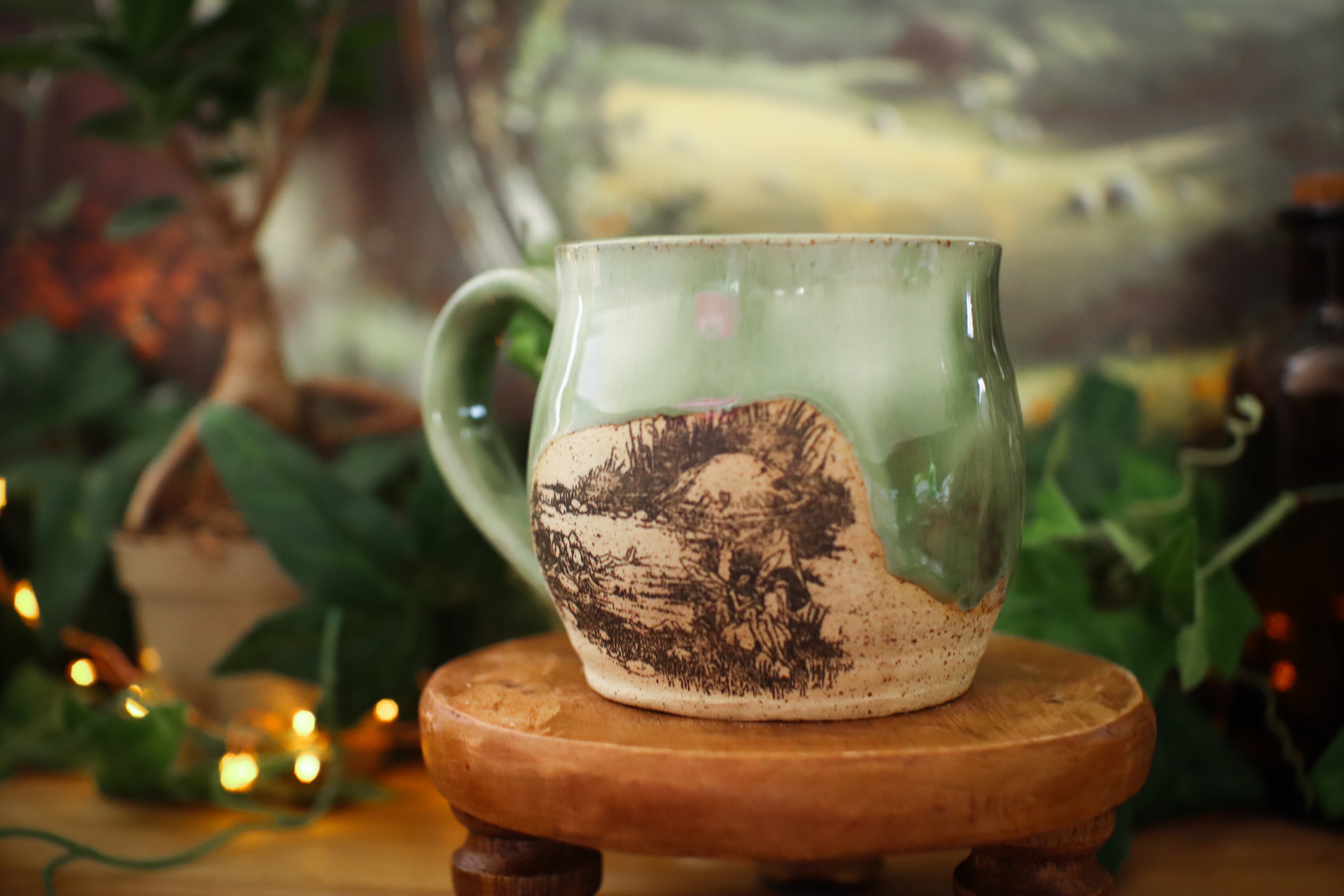 Tasse en grès illustration vintage « L'étang des fées »
