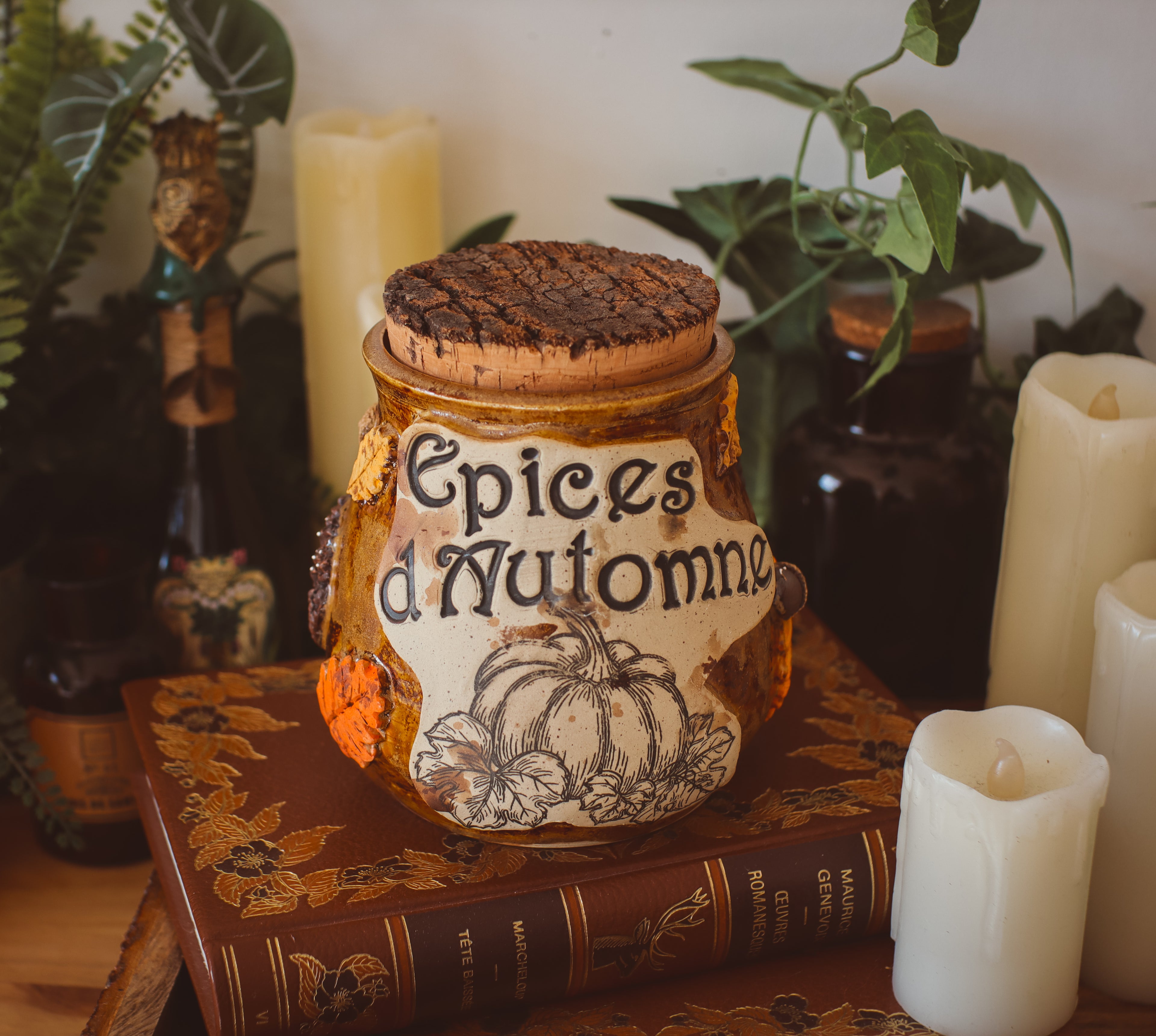 Grand pot pour cuisine style apothicaire « Épices d'automne » en grès