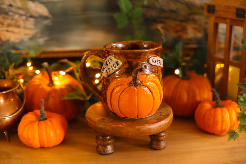 Tasse en grès style apothicaire citrouille « Pumpkin Spice Cappuccino »