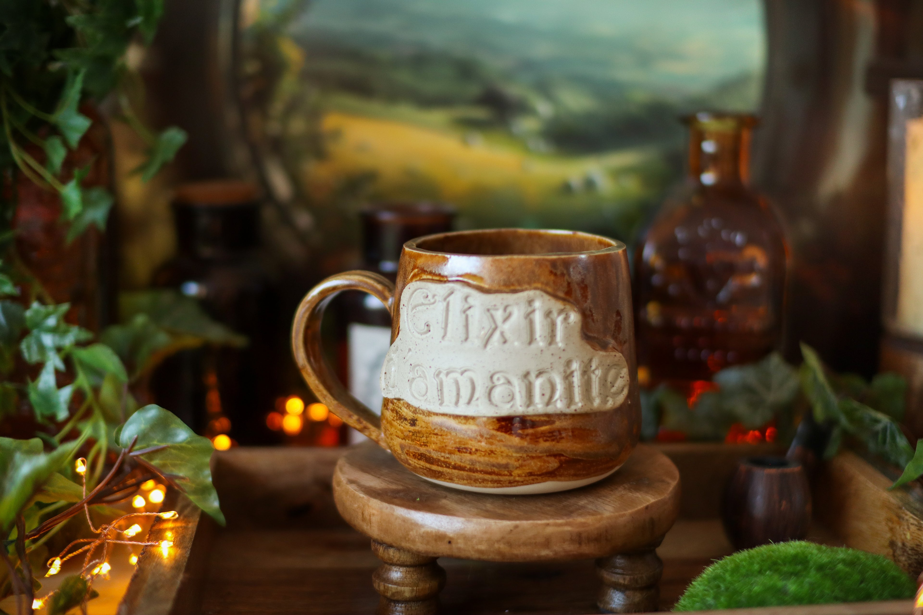 Tasse en grès style apothicaire « Élixir d'Amanite »