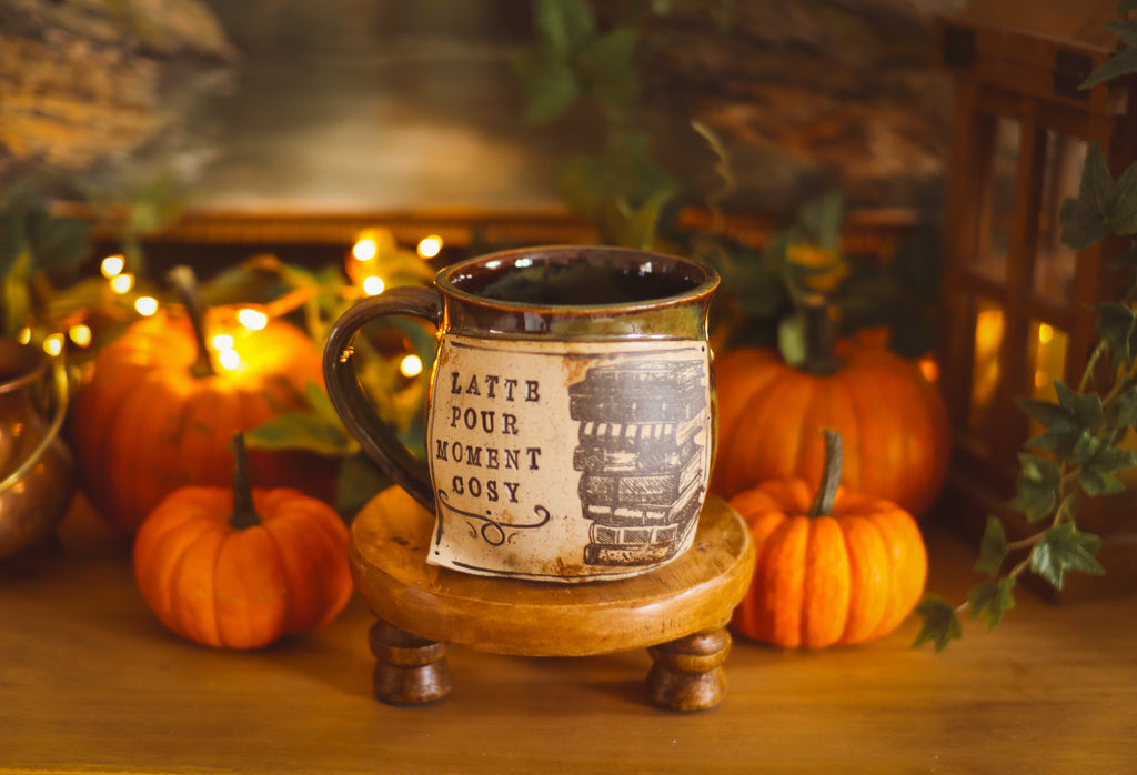 Grande tasse en grès style apothicaire  « Latte pour moment cosy »