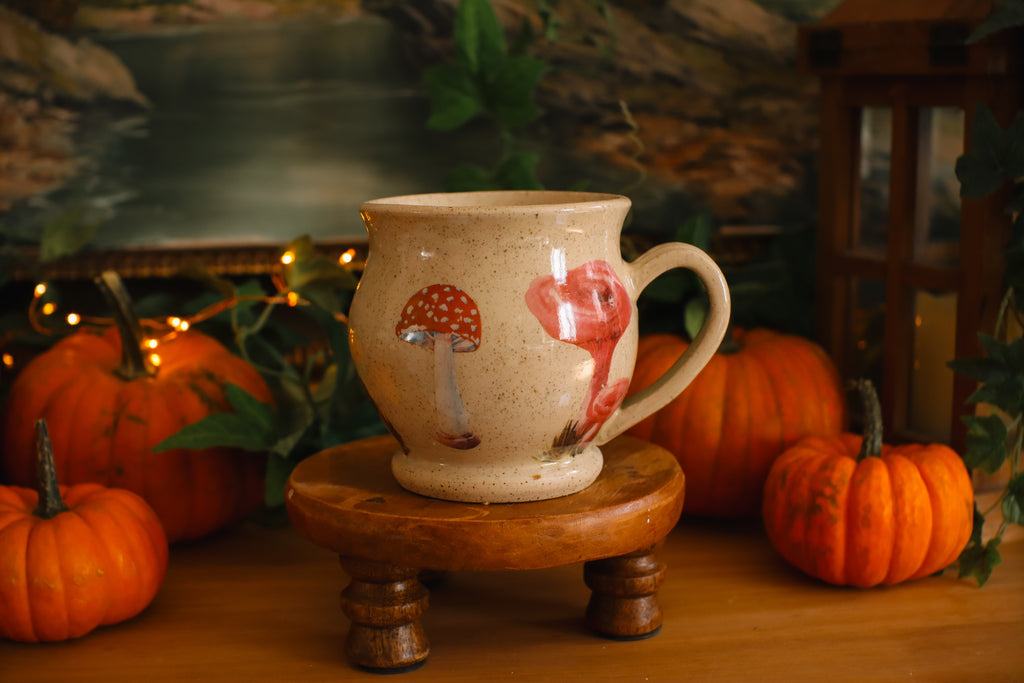 Tasse en grès style apothicaire « Cercle de fées  » champignons illustrés