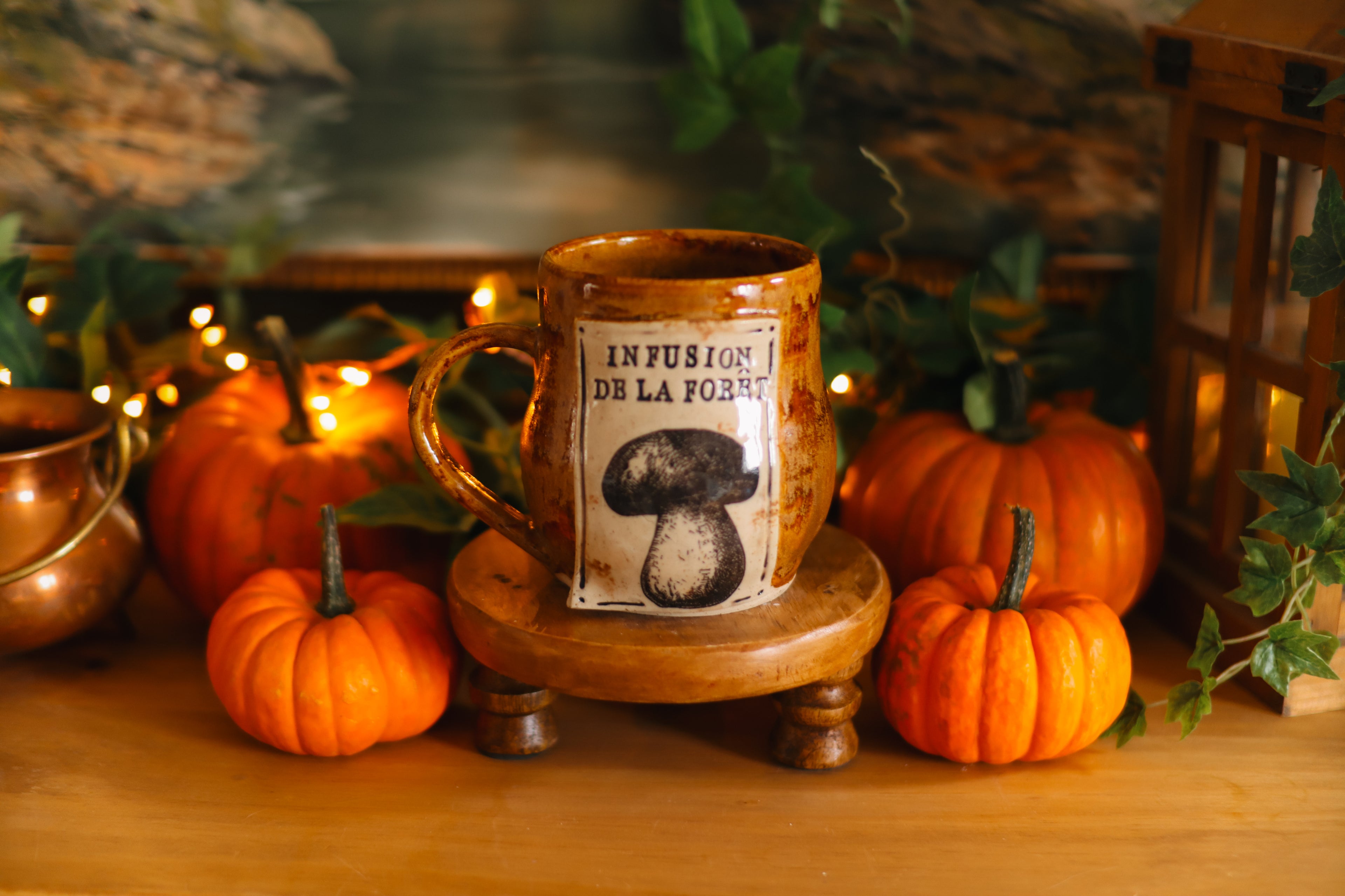 Tasse en grès style apothicaire  « Infusion de la forêt »