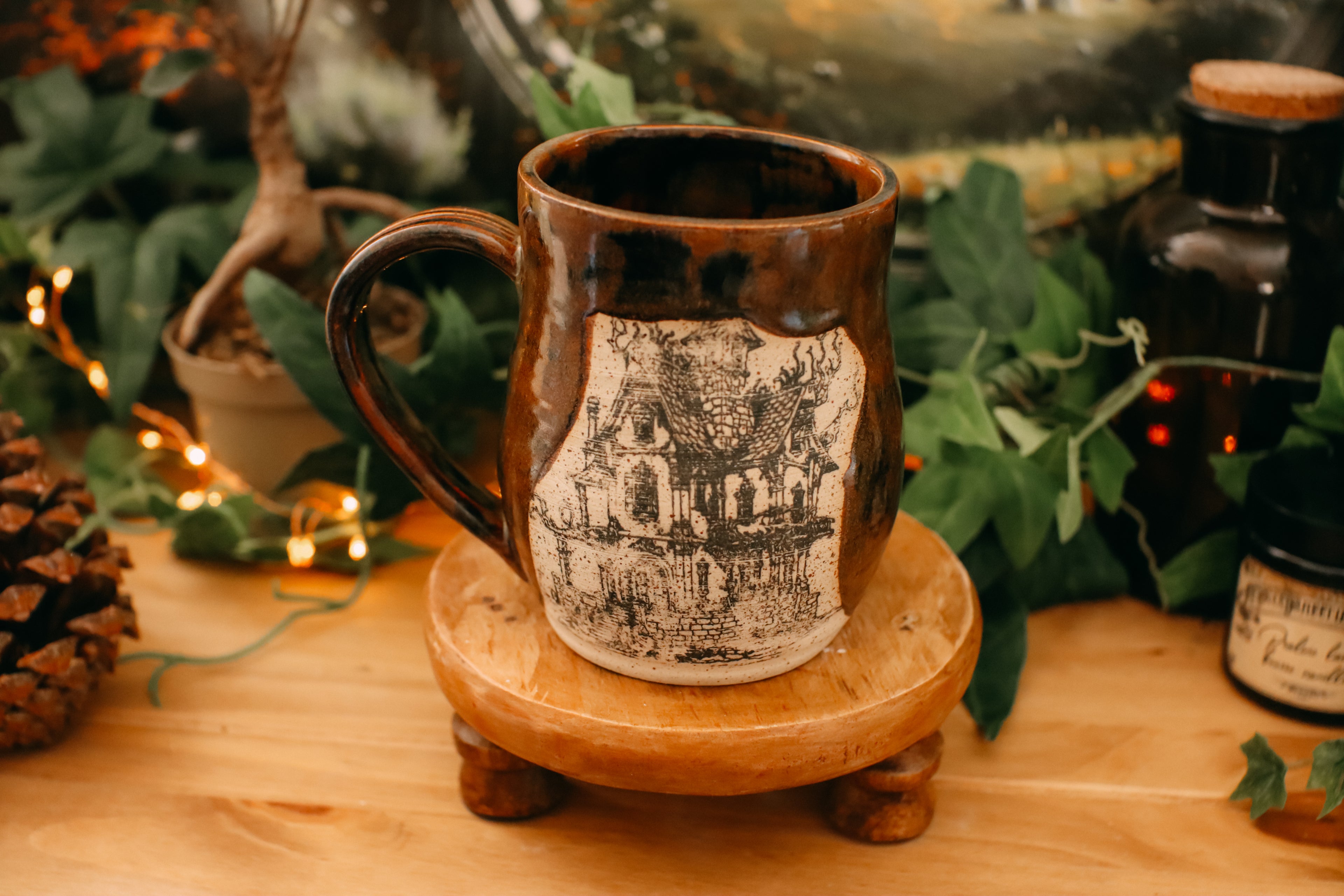 Tasse en grès illustration vintage « Manoir au coin du bois »