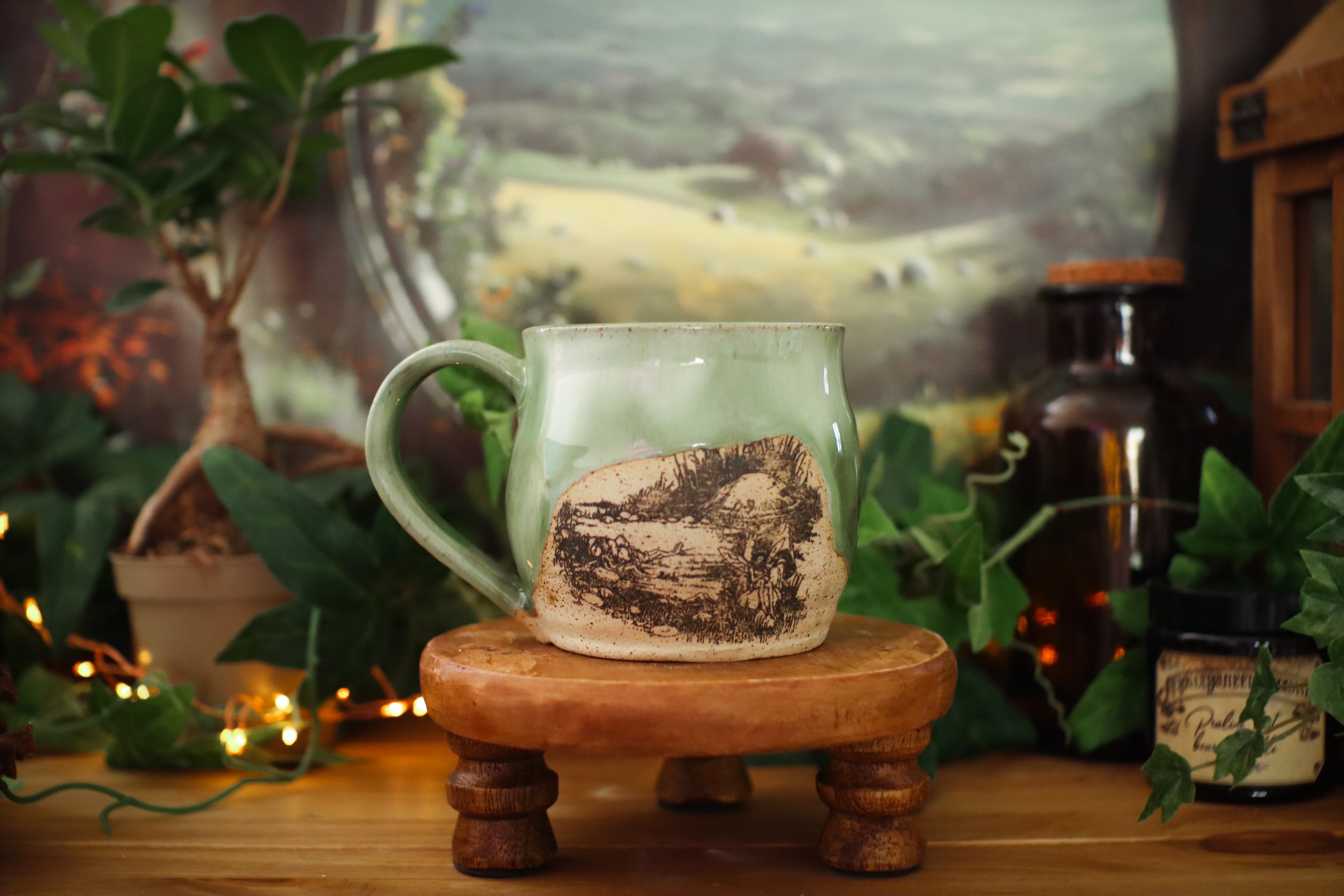 Tasse en grès illustration vintage « L'étang des fées »
