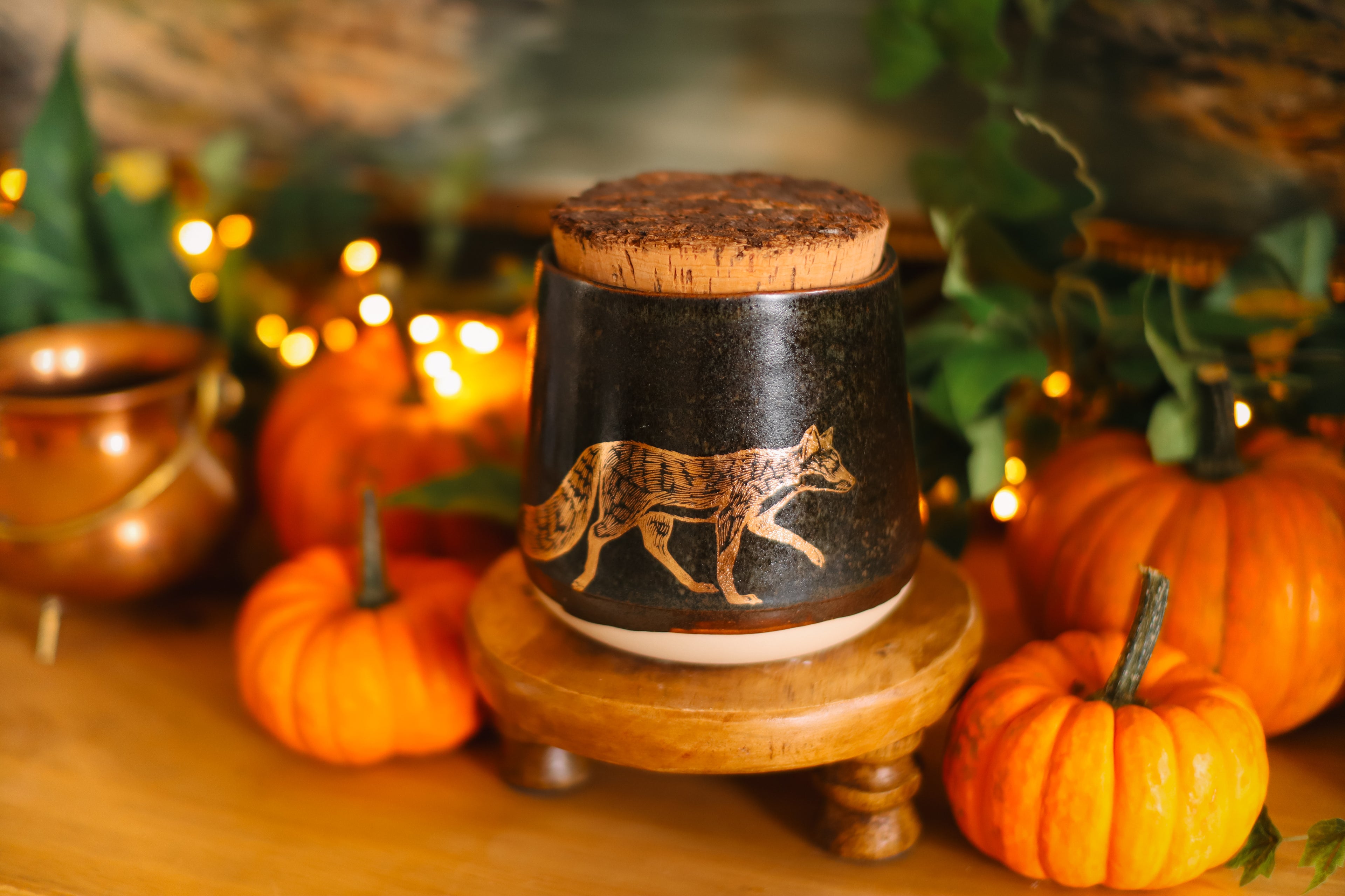 Petit pot pour cuisine style apothicaire avec or 22k « Esprit de la forêt » en grès