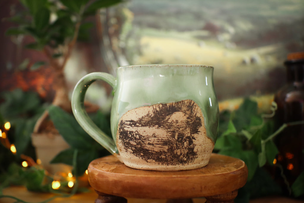 Tasse en grès illustration vintage « L'étang des fées »