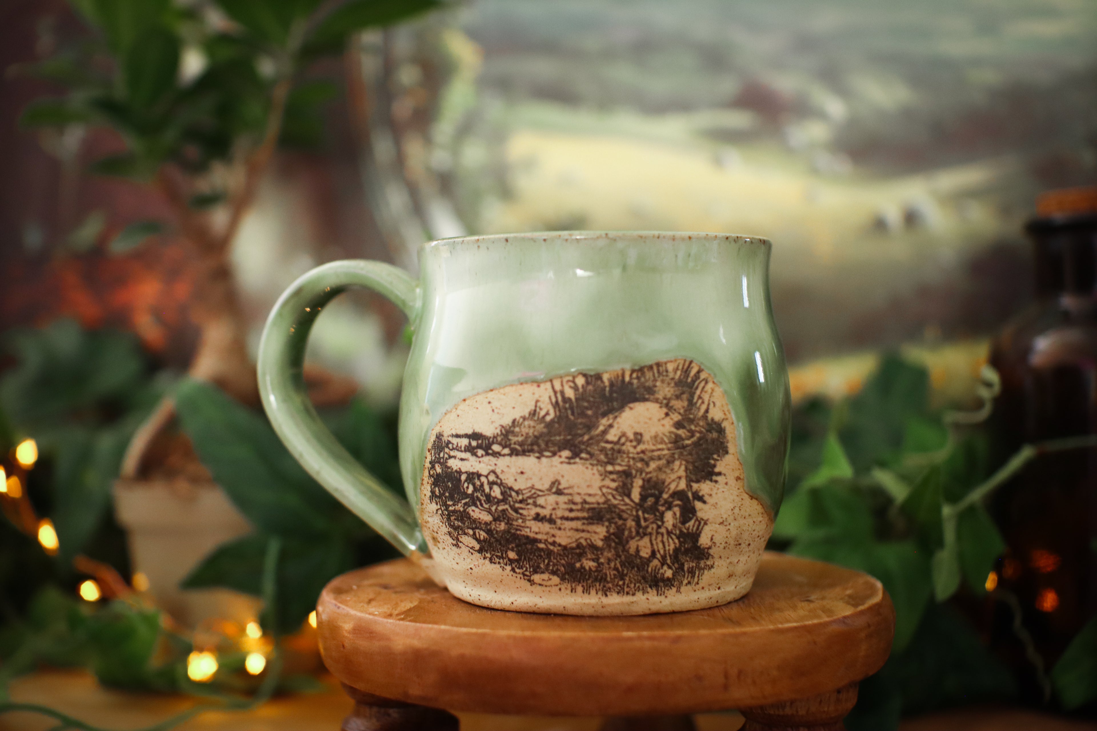 Tasse en grès illustration vintage « L'étang des fées »