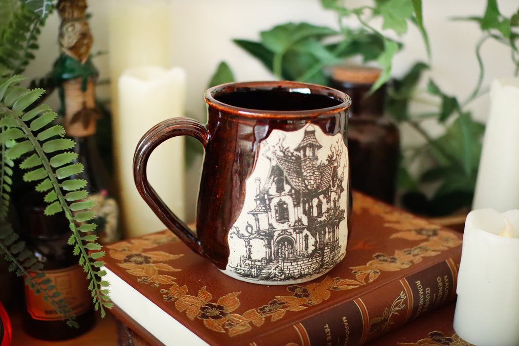 Tasse en grès illustration vintage « Manoir au coin du bois »