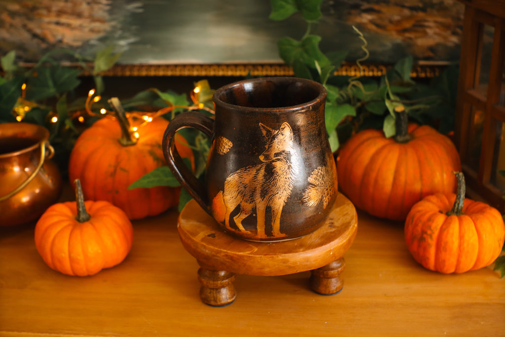 Tasse en grès style apothicaire « Renard doré  » en or 22 carats
