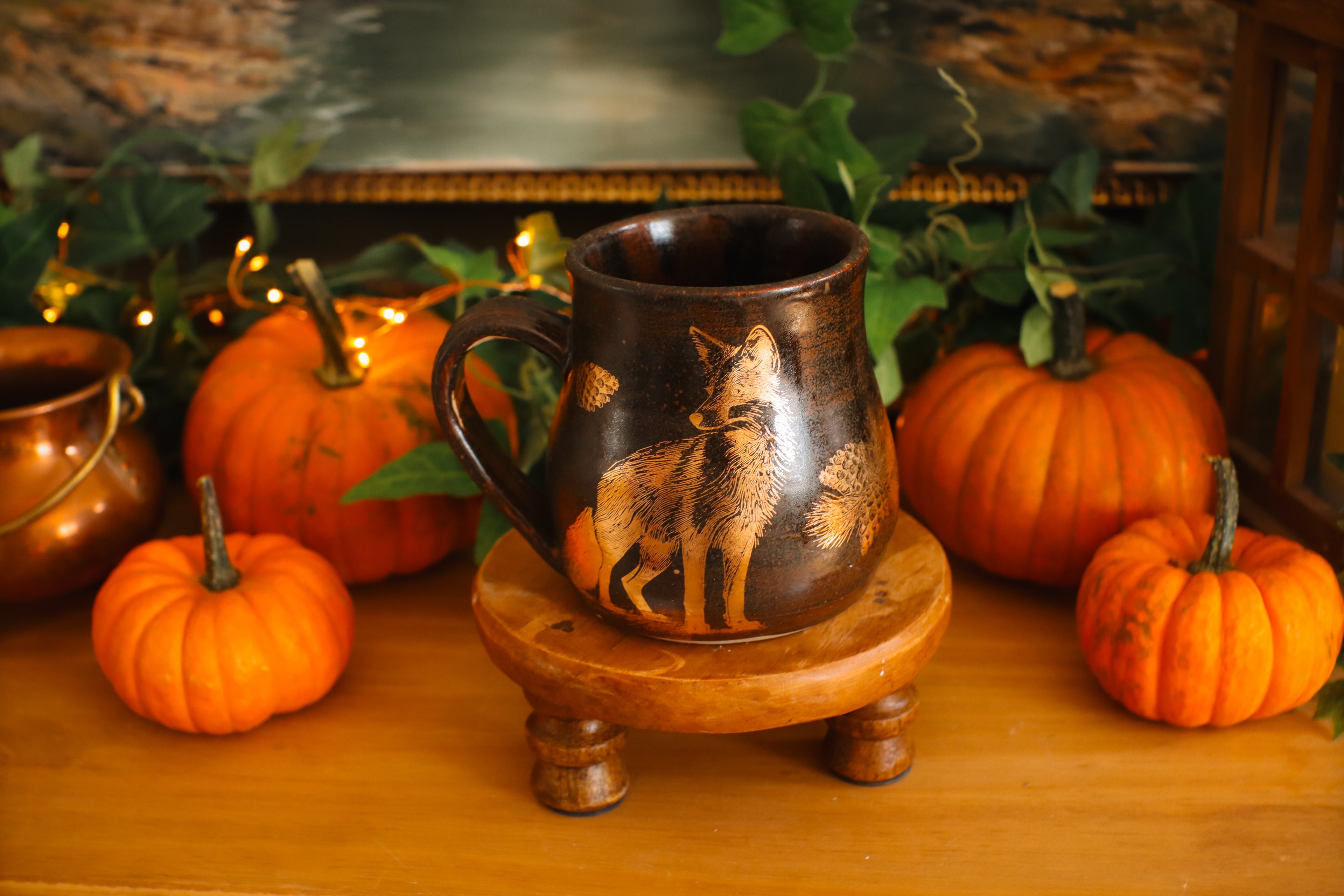 Tasse en grès style apothicaire « Renard doré  » en or 22 carats