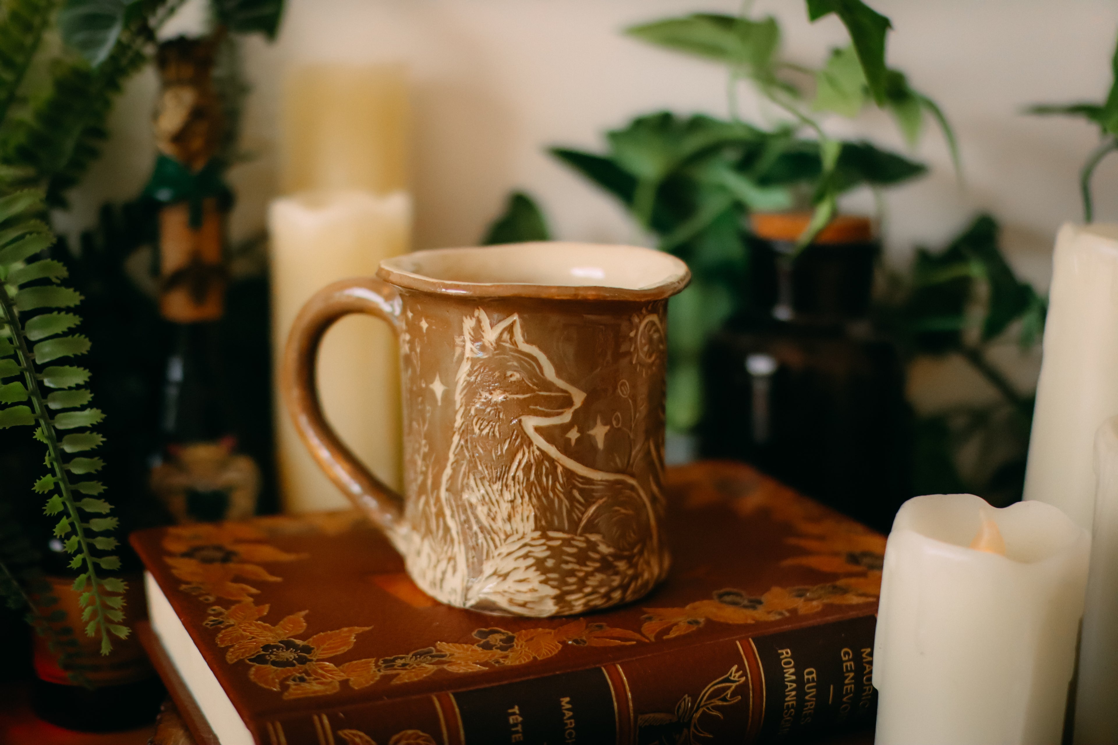 Tasse illustrée en grès « Renard et amanite »