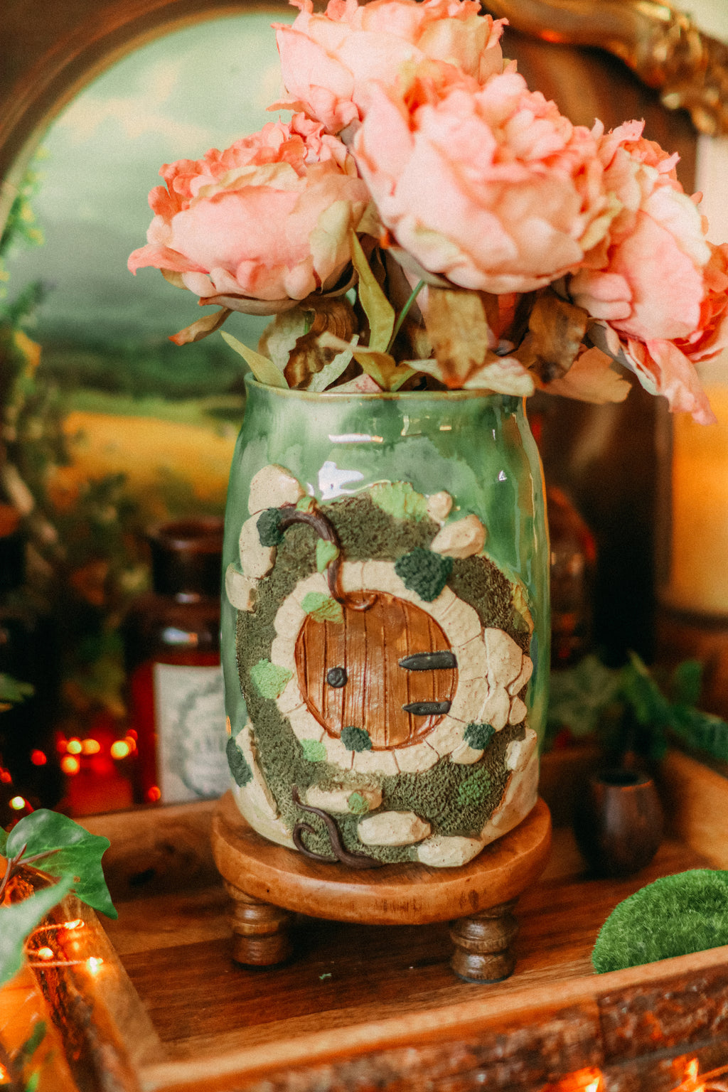 Pot à ustensiles/ vase à fleurs en grès porte de hobbit