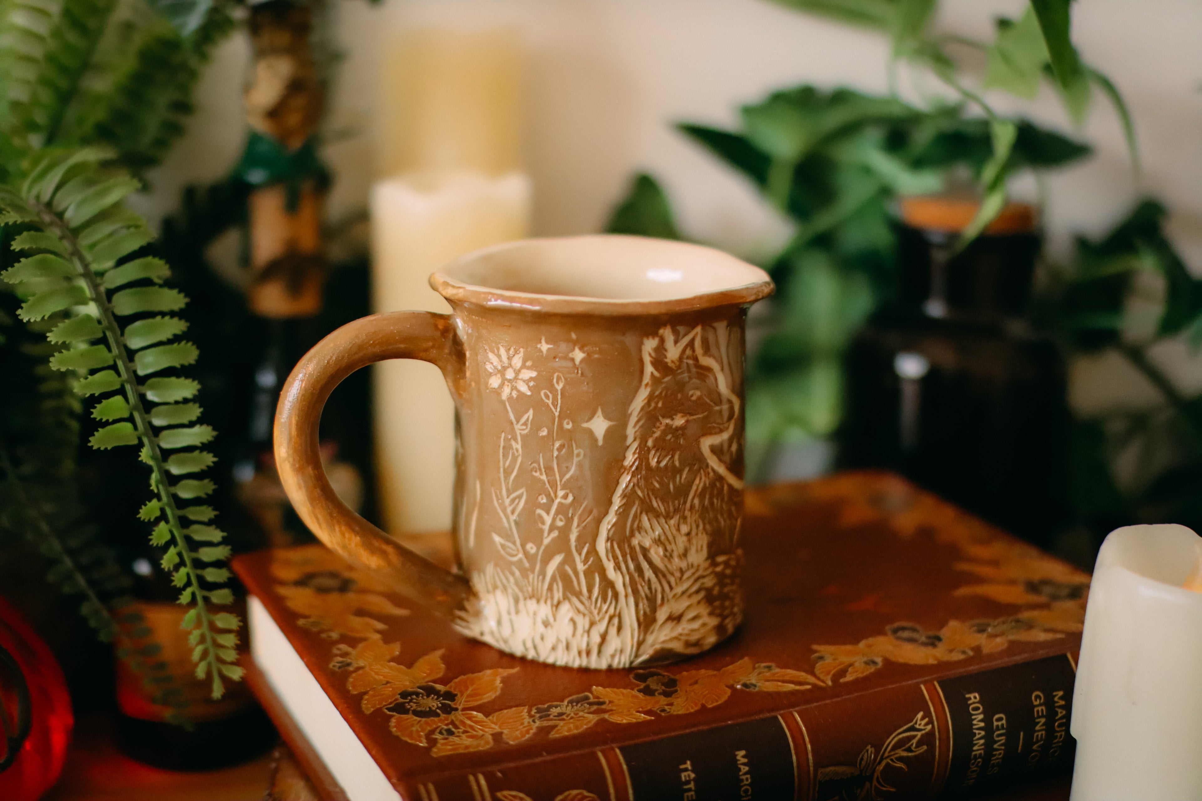 Tasse illustrée en grès « Renard et amanite »