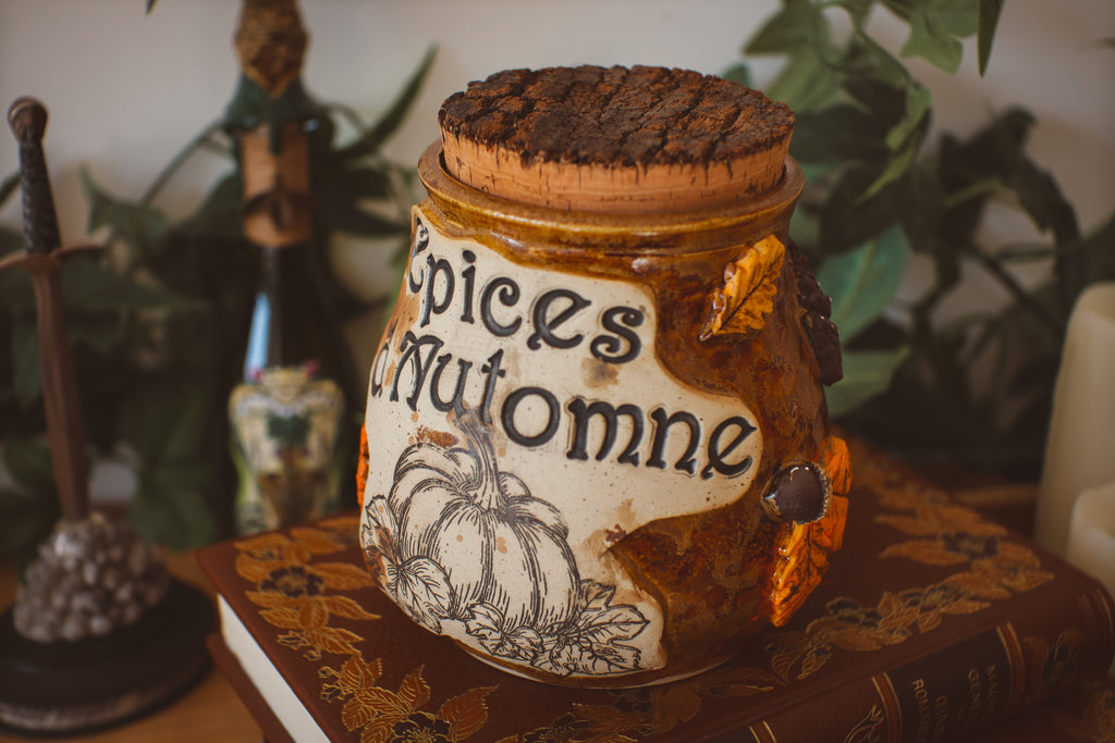 Grand pot pour cuisine style apothicaire « Épices d'automne » en grès