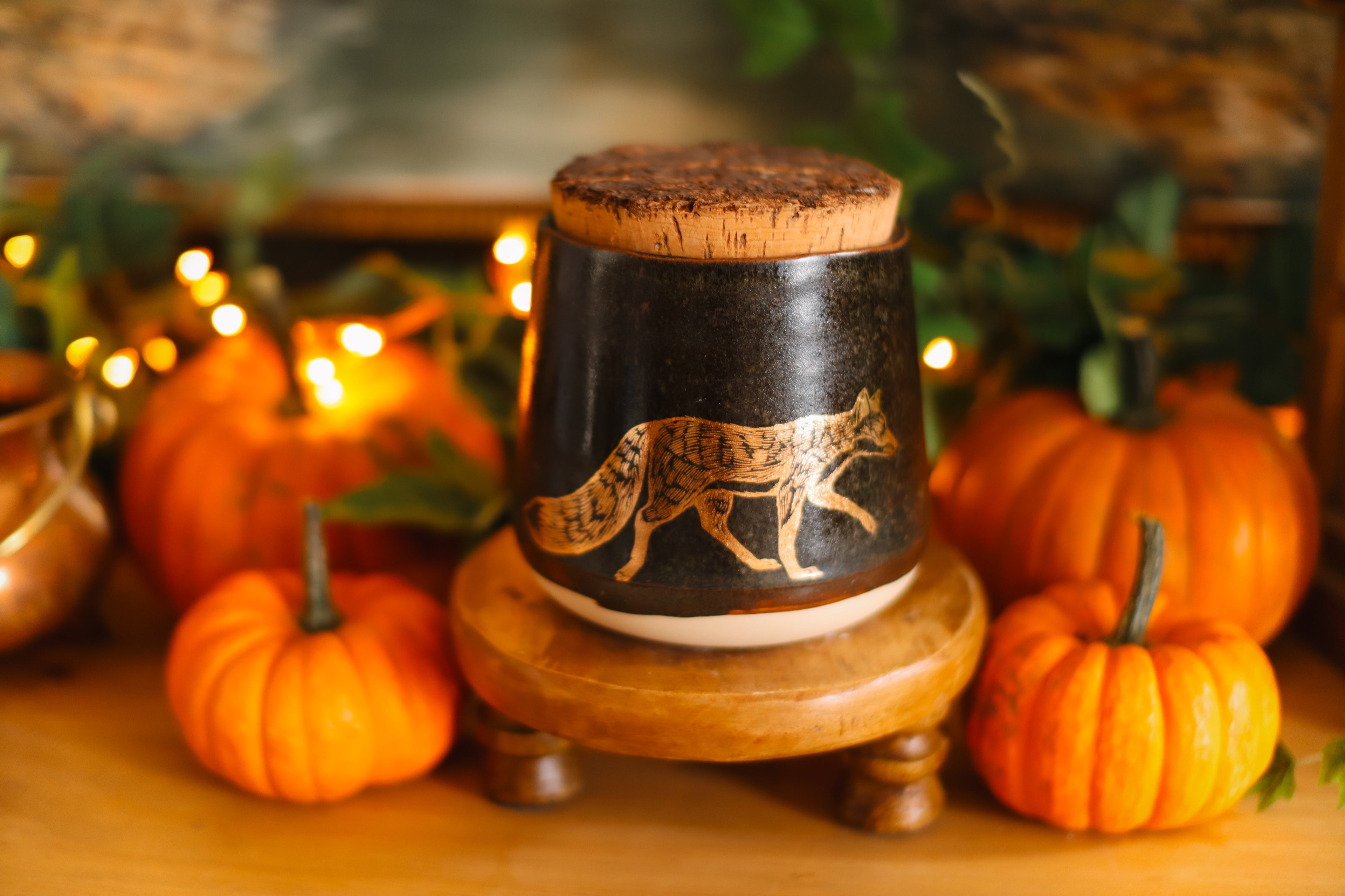 Petit pot pour cuisine style apothicaire avec or 22k « Esprit de la forêt » en grès