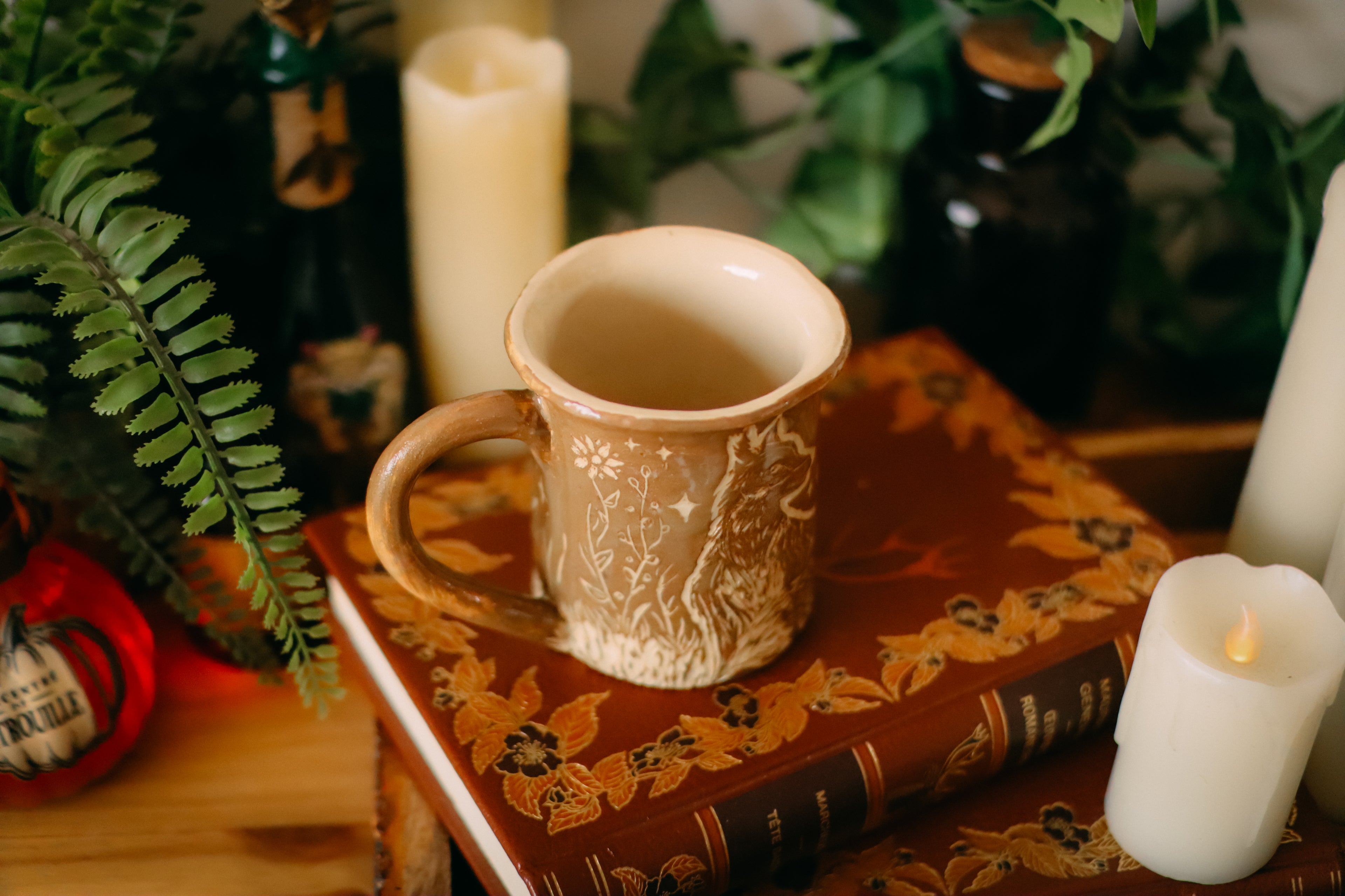 Tasse illustrée en grès « Renard et amanite »