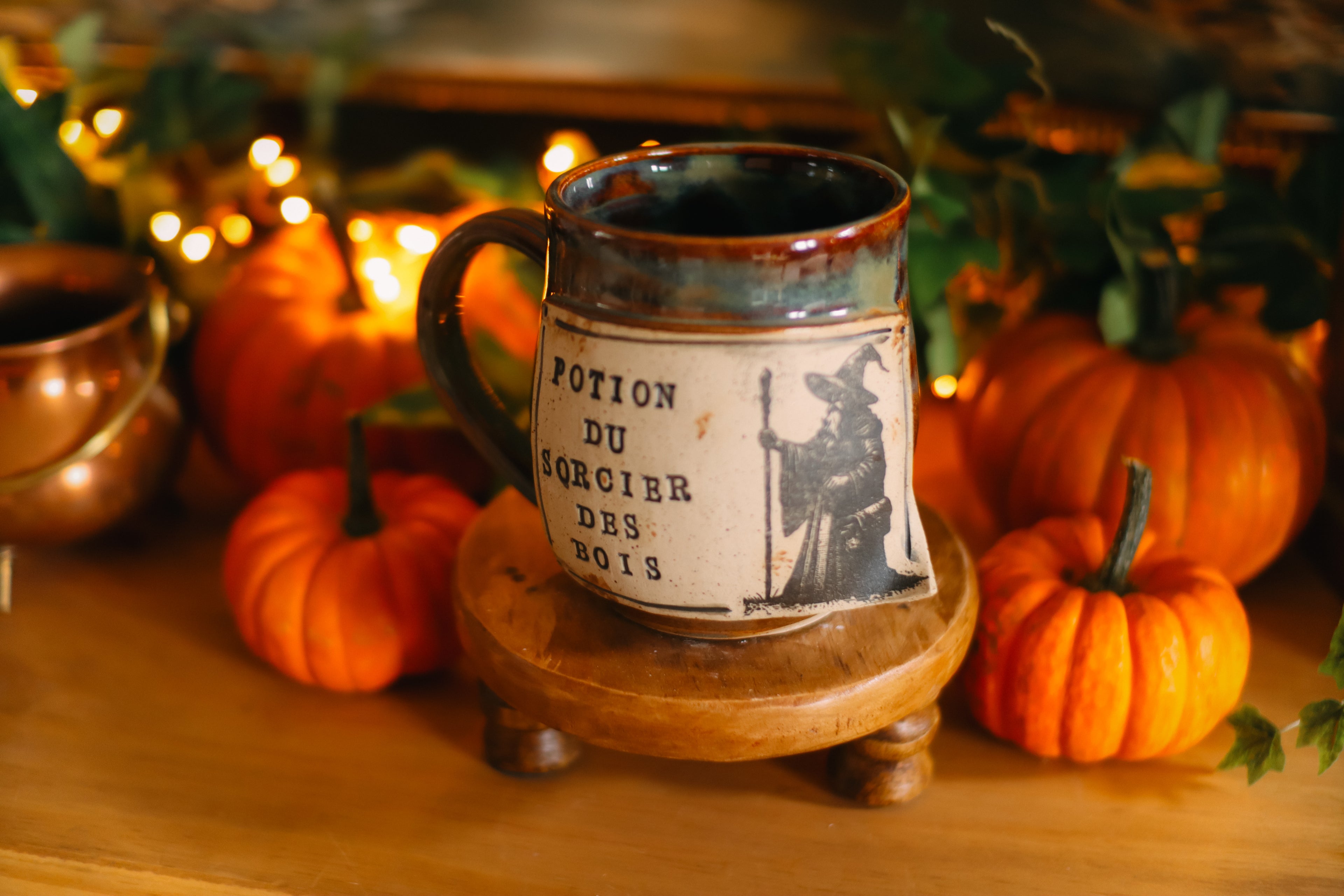 Grande tasse en grès style apothicaire  « Potion du sorcier des bois »