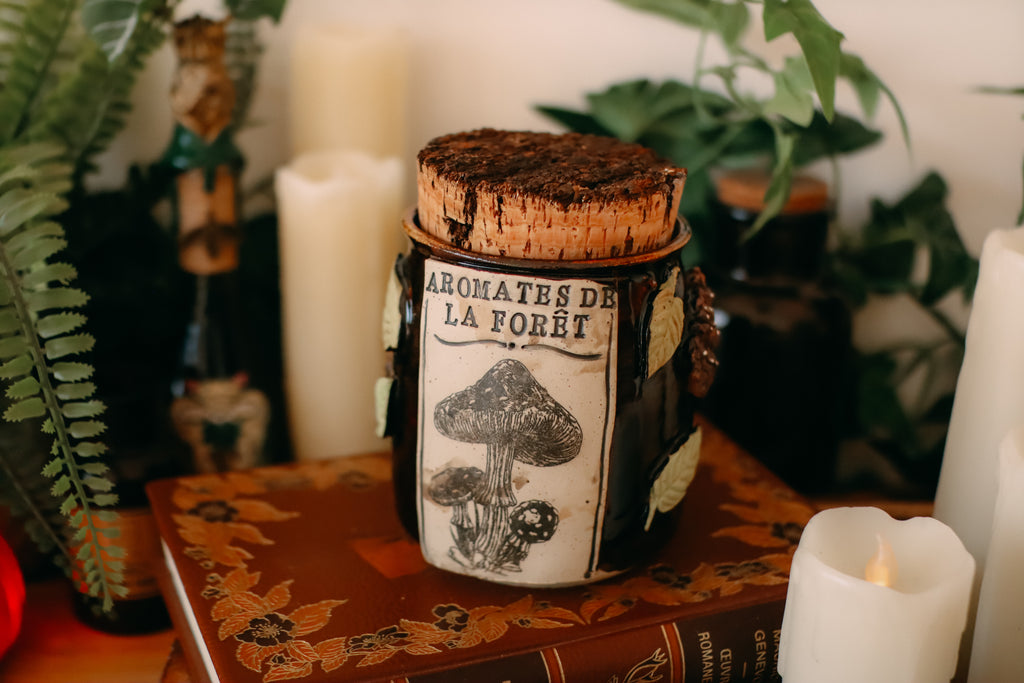 Pot pour cuisine style apothicaire « Aromates de la forêt » en grès