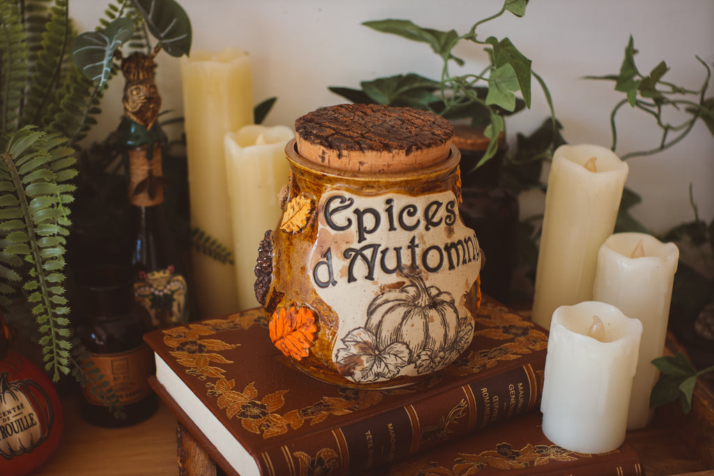 Grand pot pour cuisine style apothicaire « Épices d'automne » en grès