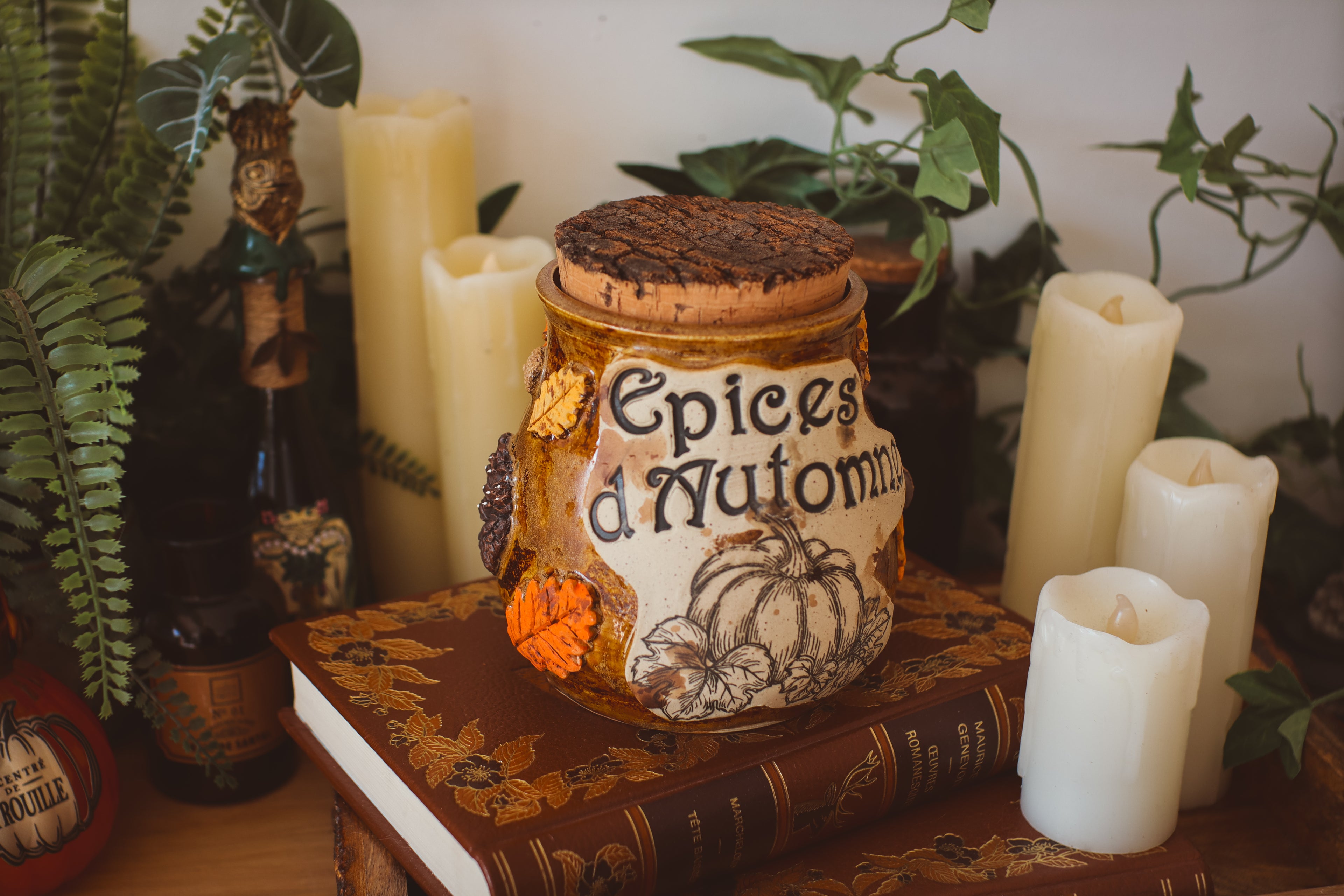 Grand pot pour cuisine style apothicaire « Épices d'automne » en grès