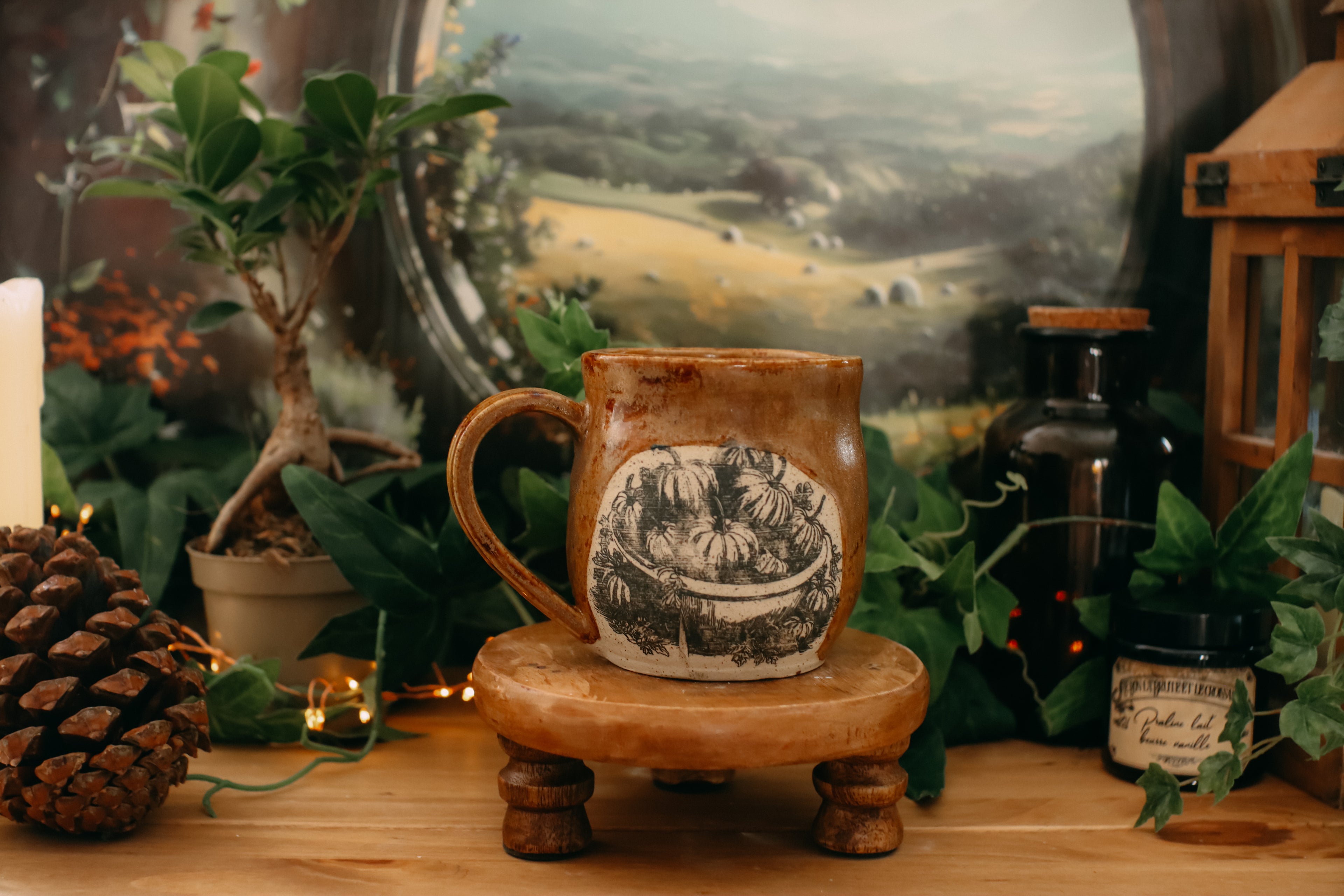 Petite tasse en grès style apothicaire  « Récolte d'automne »