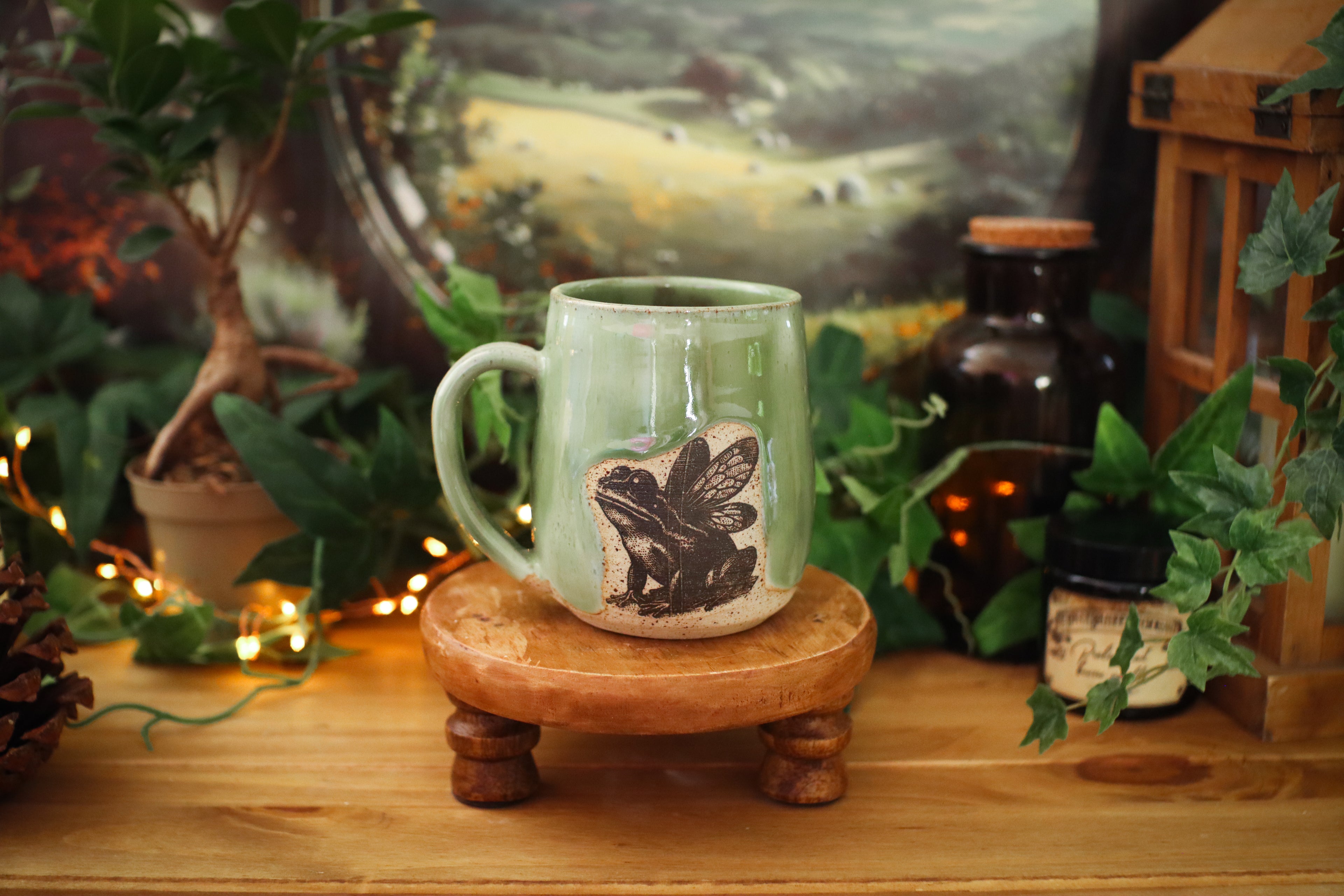 Tasse en grès illustration vintage « Grenouille des forêts magiques »