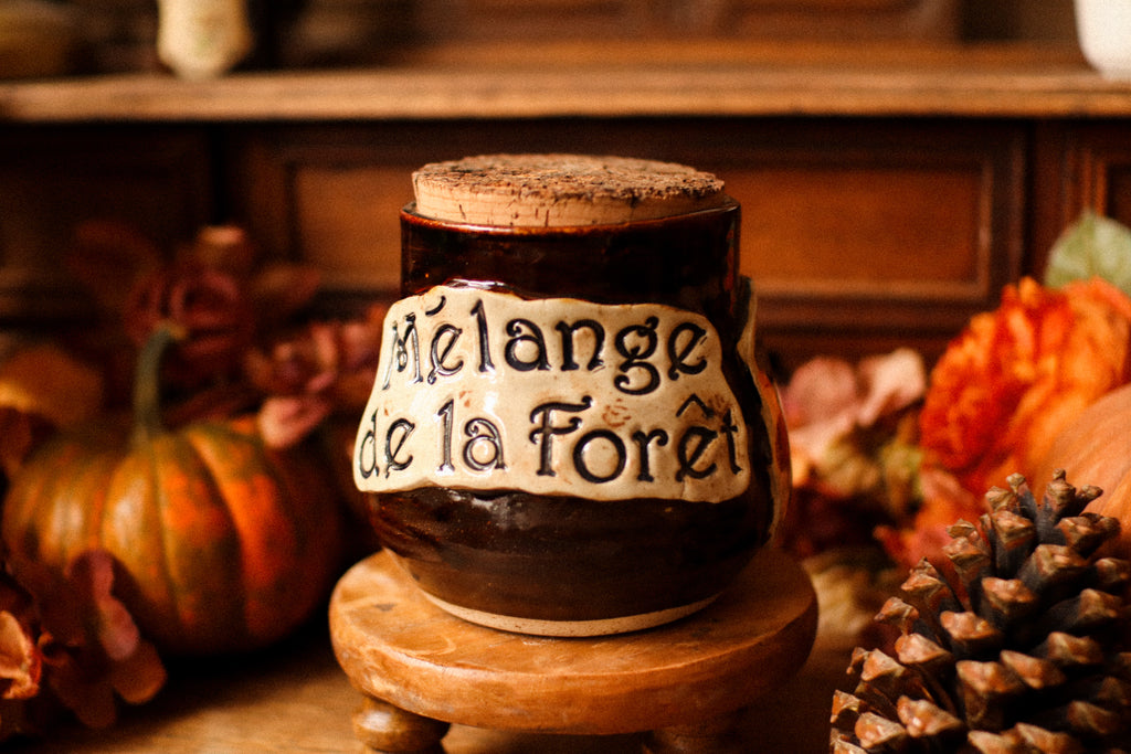 Grand pot pour cuisine style apothicaire avec étiquette « Mélange de la forêt »