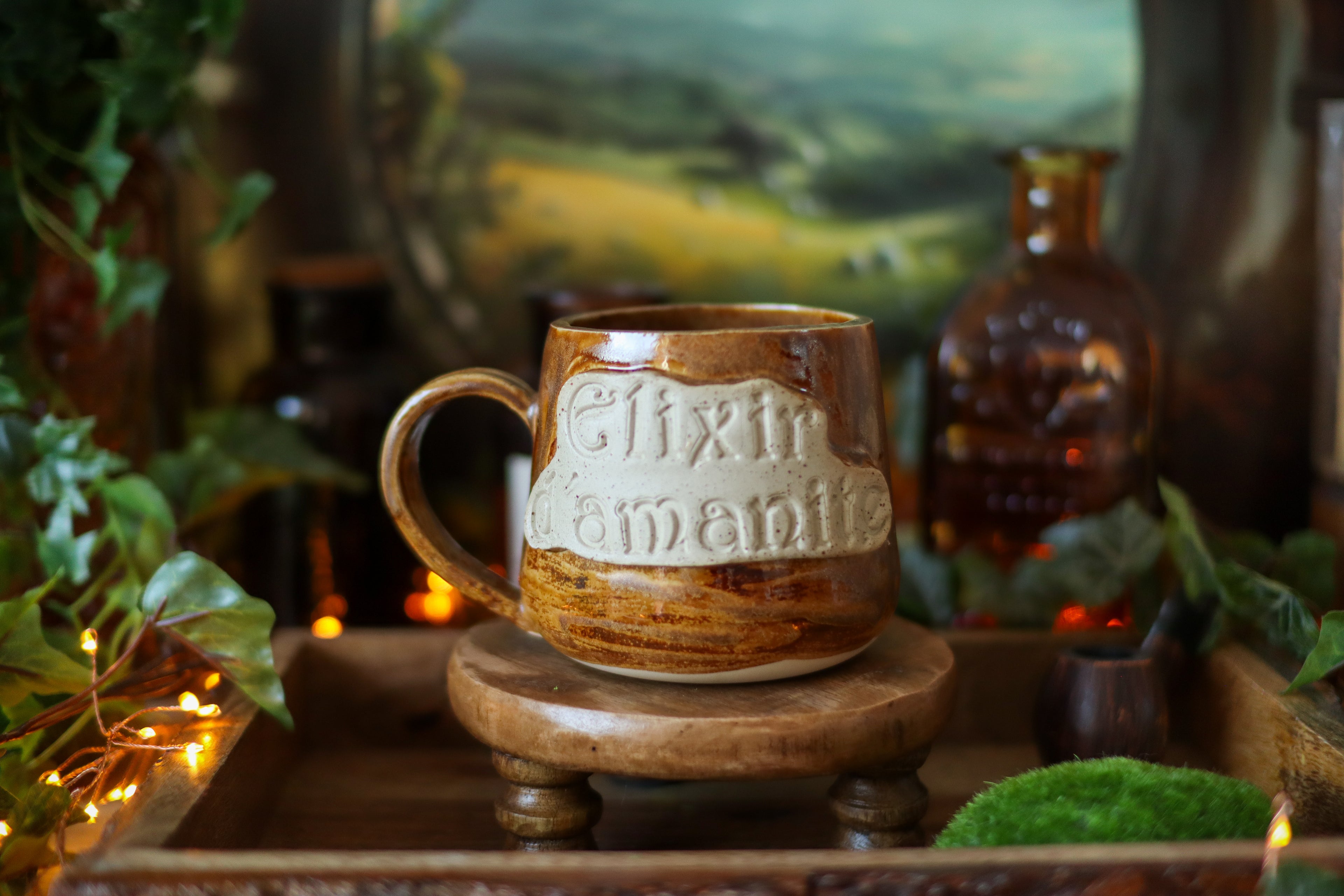 Tasse en grès style apothicaire « Élixir d'Amanite »