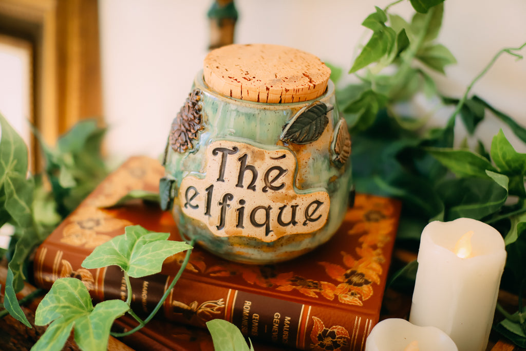 Pot de conservation en grès style apothicaire « Thé elfique »