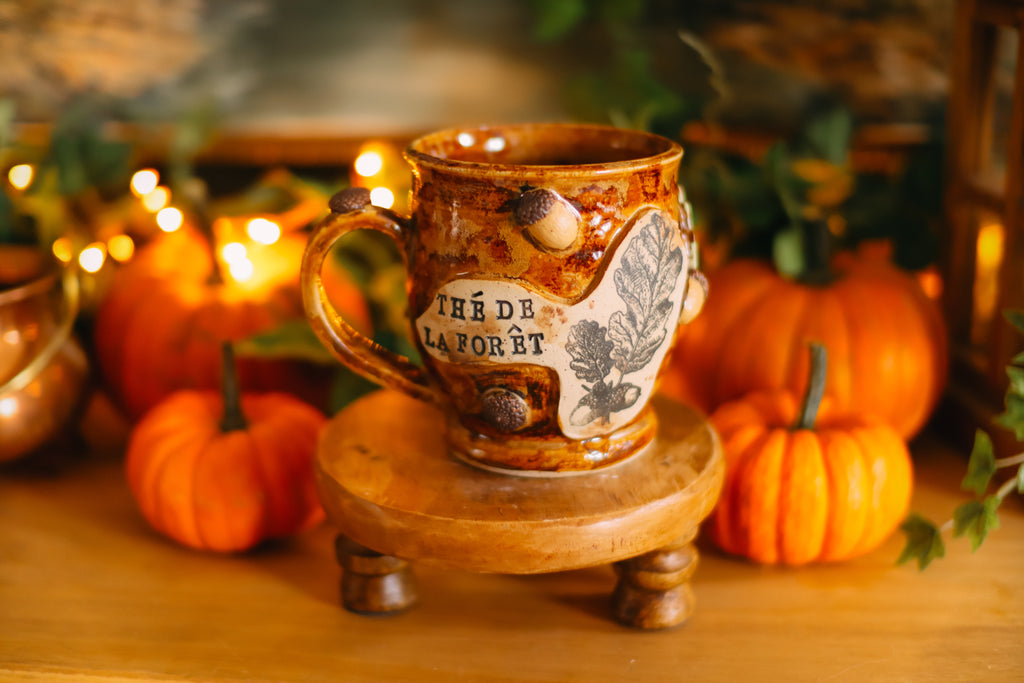 Élégante tasse en grès style apothicaire  « Thé de la forêt »